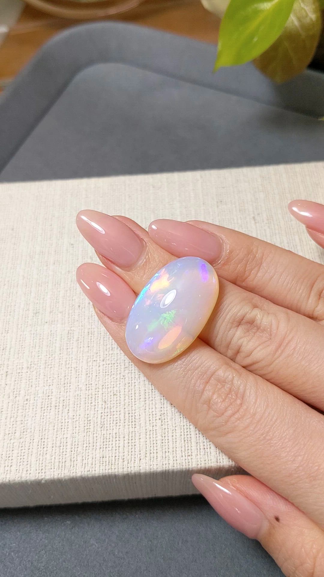 23.91 Ct. Multi Color Cabochon White Opal from Ethiopia Size Video