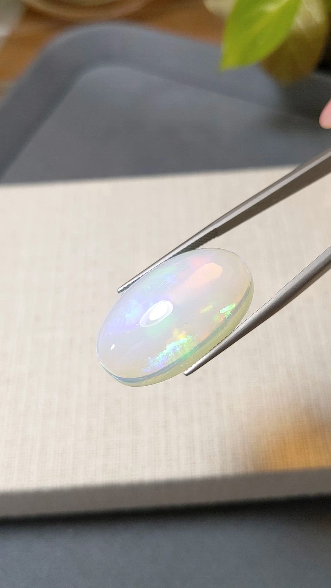 23.91 Ct. Multi Color Cabochon White Opal from Ethiopia Size Video