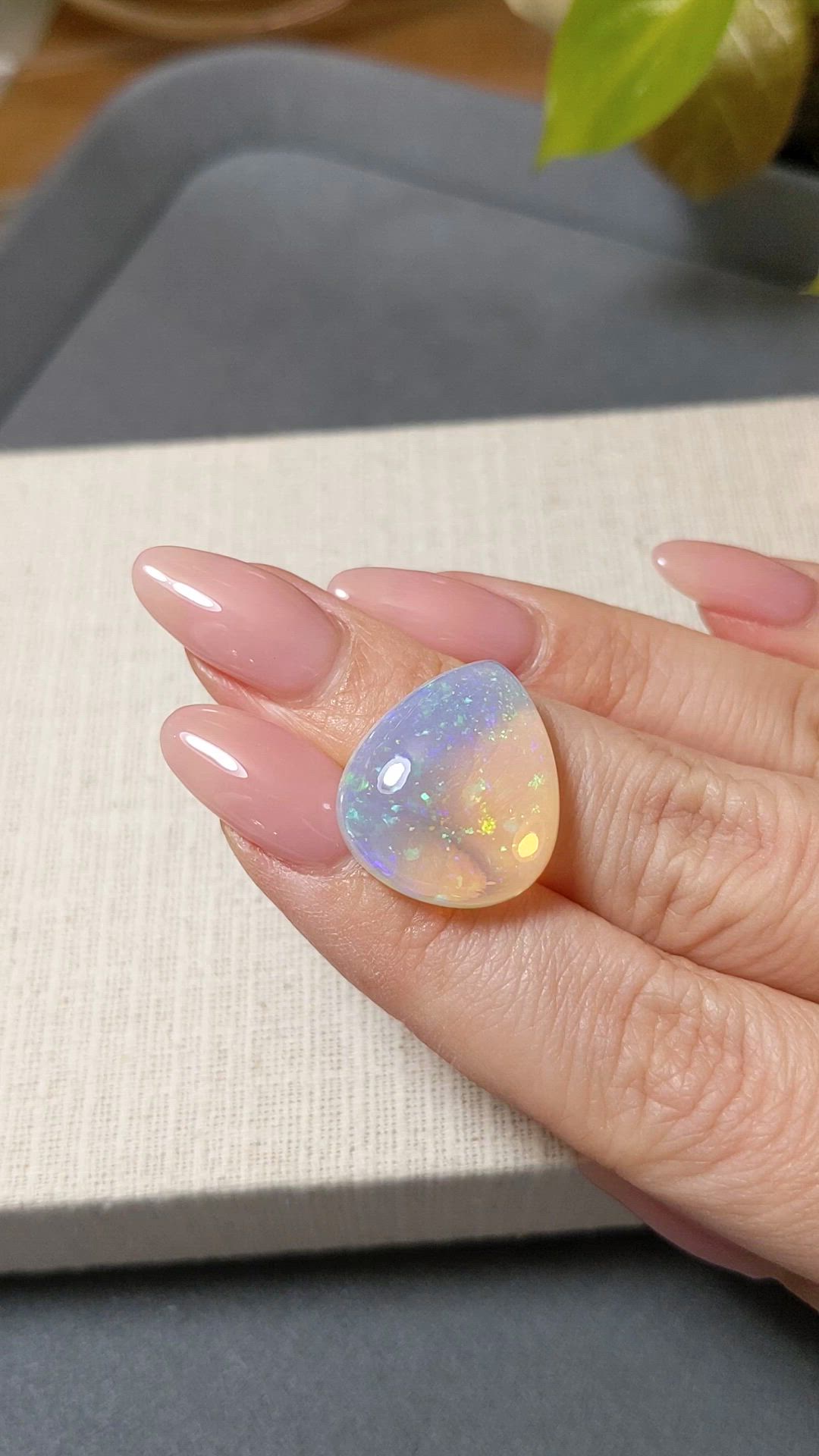 17.68 Ct. Multi Color Cabochon White Opal from Ethiopia Size Video