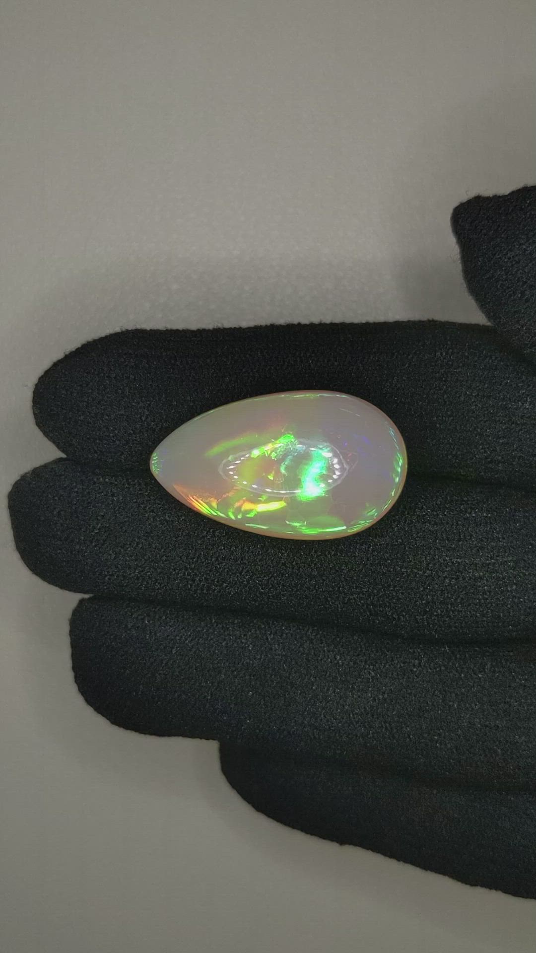 17.22 Ct. Multi Color Cabochon White Opal from Ethiopia Size Video