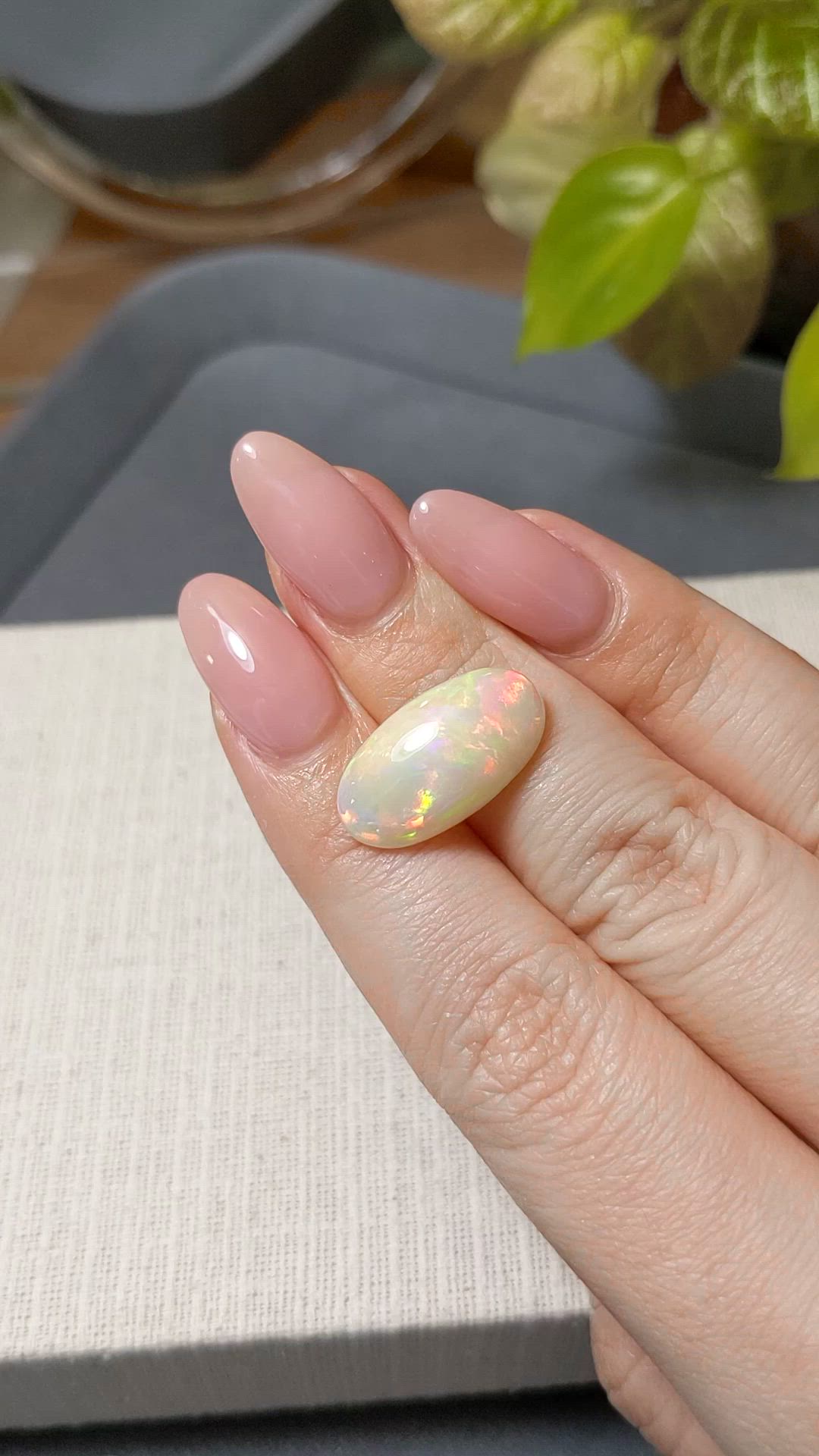 6.77 Ct. Multi Color Cabochon White Opal from Ethiopia Size Video