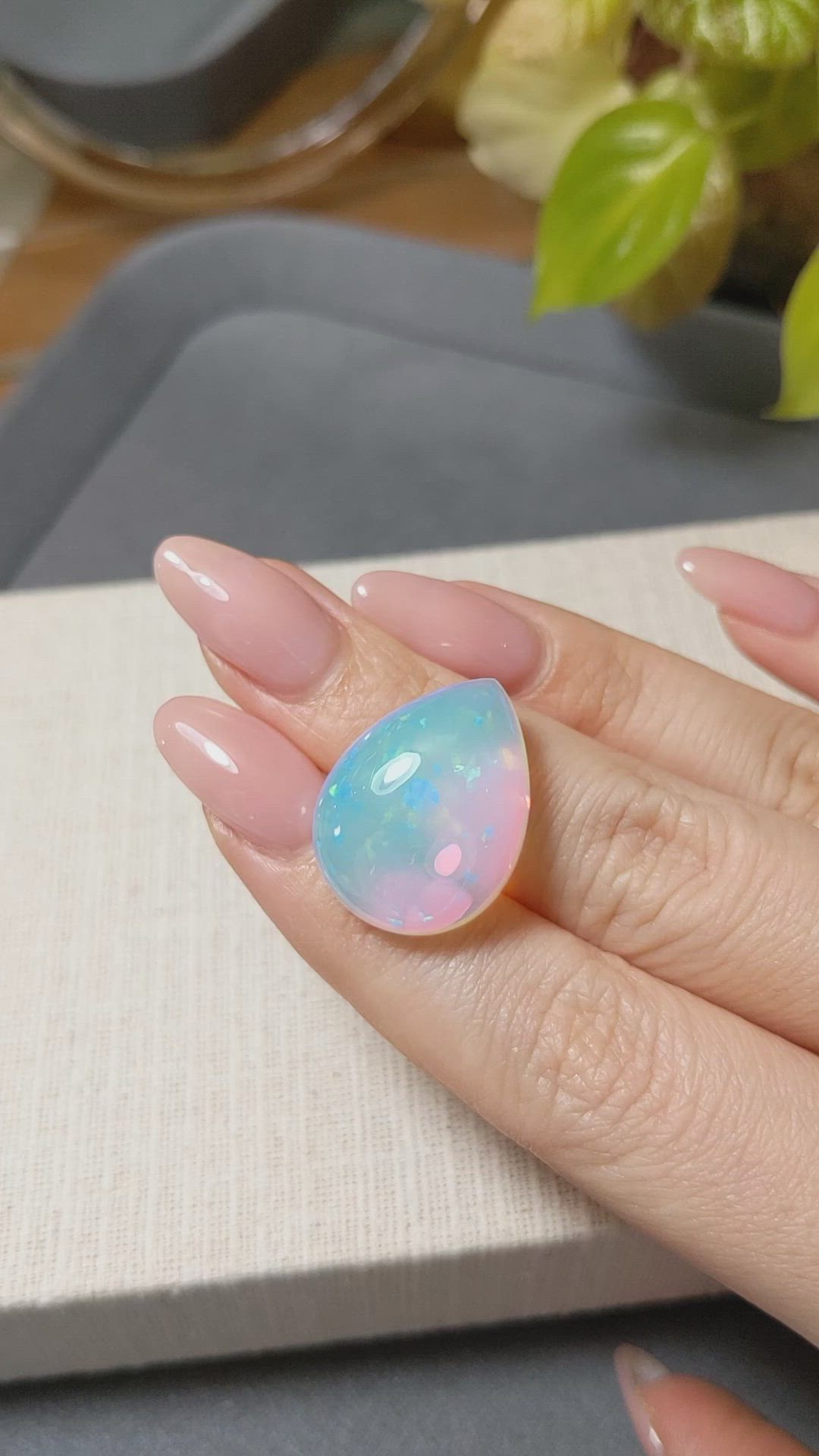 24.73 Ct. Multi Color Cabochon White Opal (Light Opal) from Ethiopia Size Video
