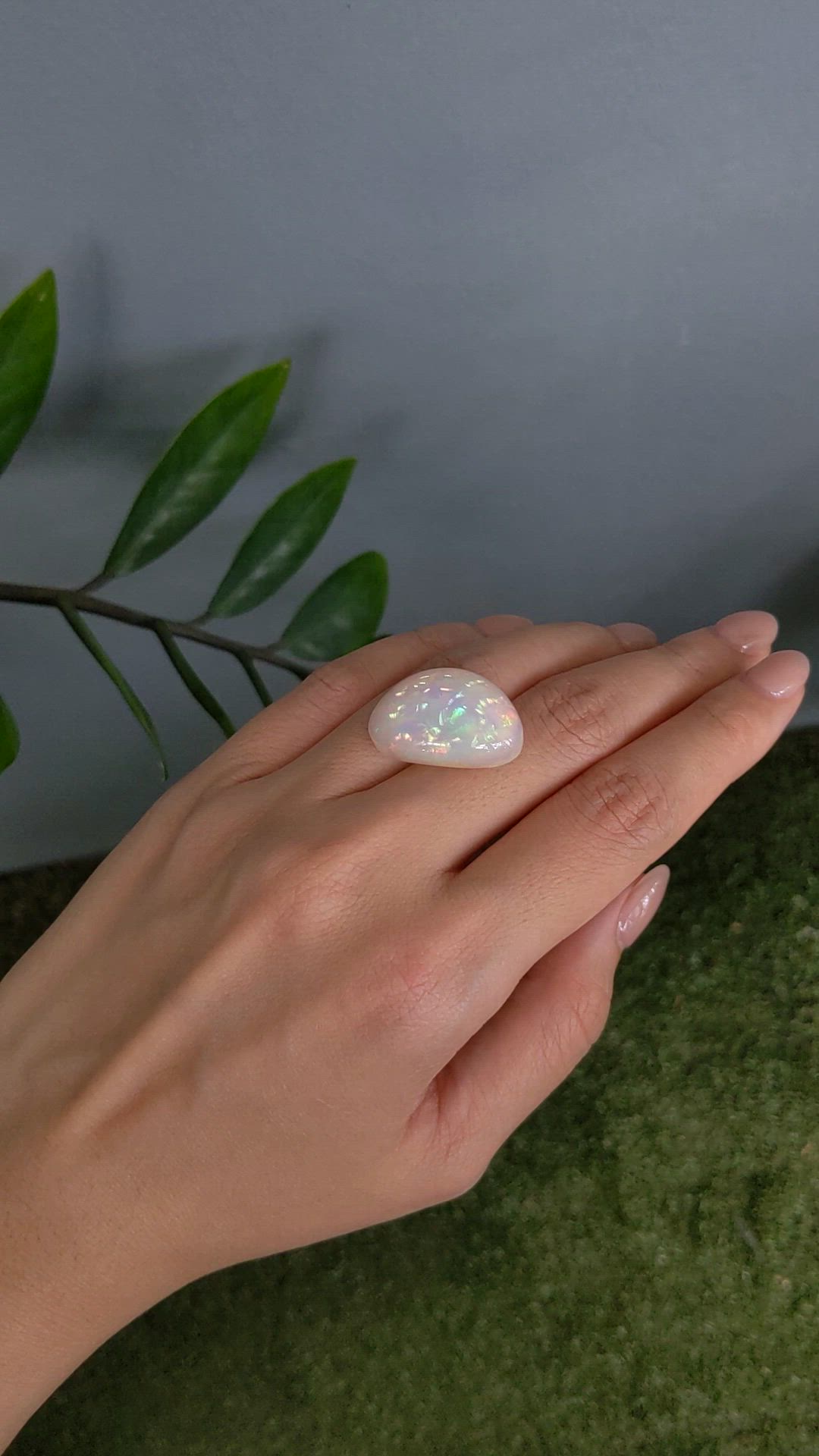 21.48 Ct. Multi Color Cabochon White Opal from Ethiopia Size Video