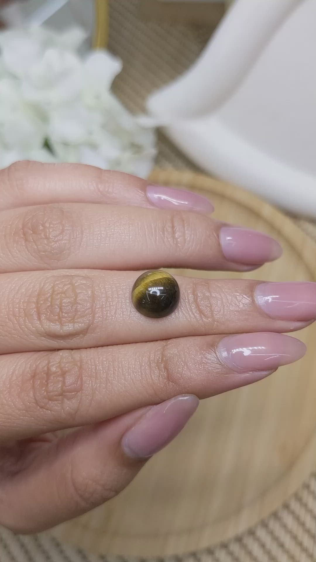 4.43 Ct. Cabochon Tiger's Eye from Ceylon (Sri Lanka) Size Video