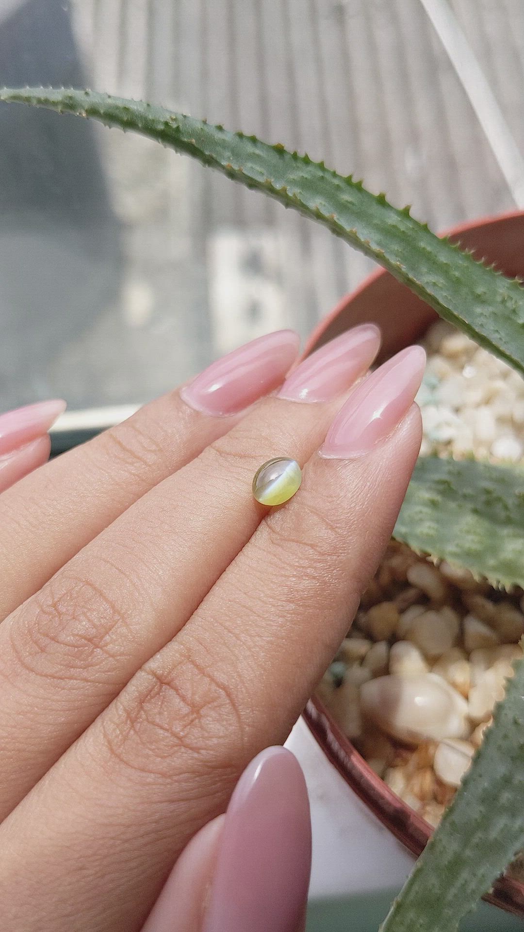 0.93 Ct. Yellowish Green Cabochon Chrysoberyl from Tanzania Size Video