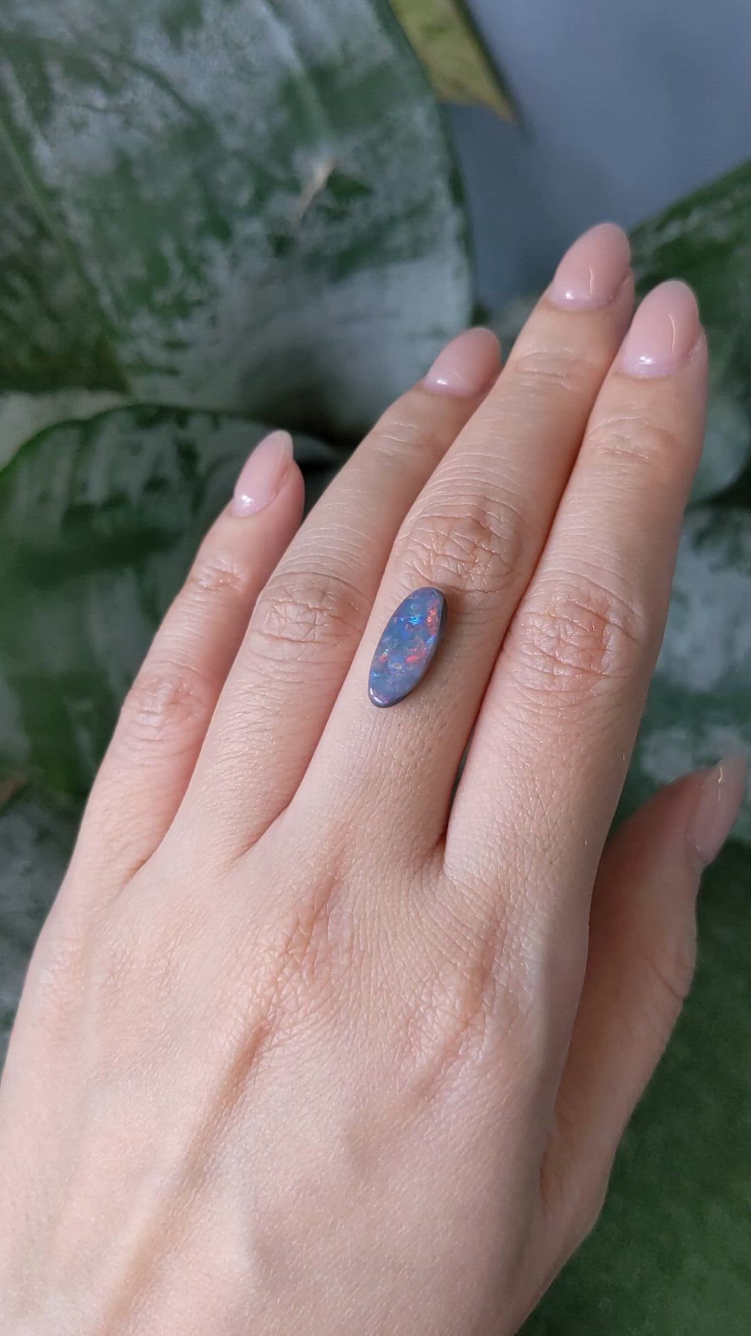 2.42 Ct. Multi Color Cabochon Black Opal from Australia Size Video