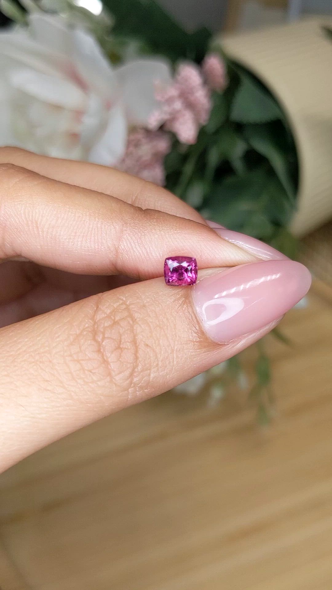 0.88 Ct. Pinkish Purple Rhodolite Garnet from Ceylon (Sri Lanka) Size Video
