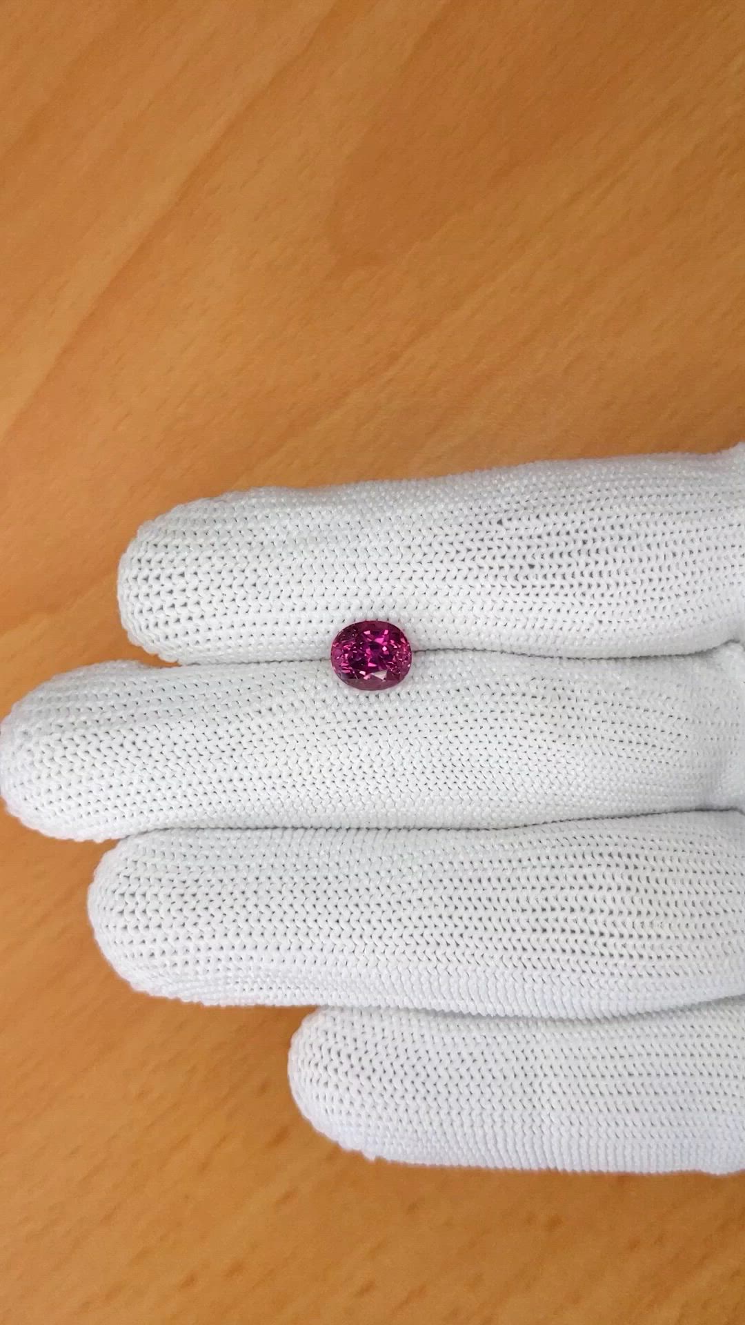 2.06 Ct. Purplish Pink Rhodolite Garnet from Ceylon (Sri Lanka) Size Video