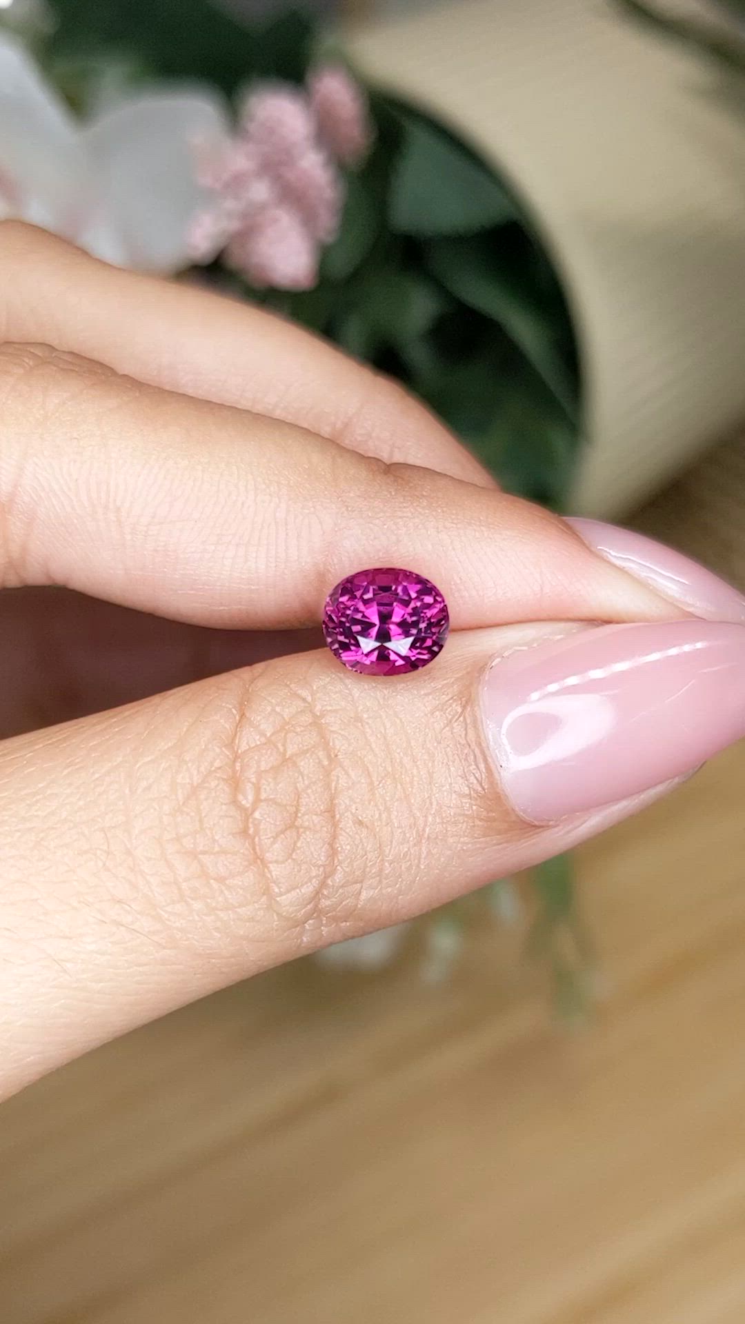 2.06 Ct. Purplish Pink Rhodolite Garnet from Ceylon (Sri Lanka) Size Video