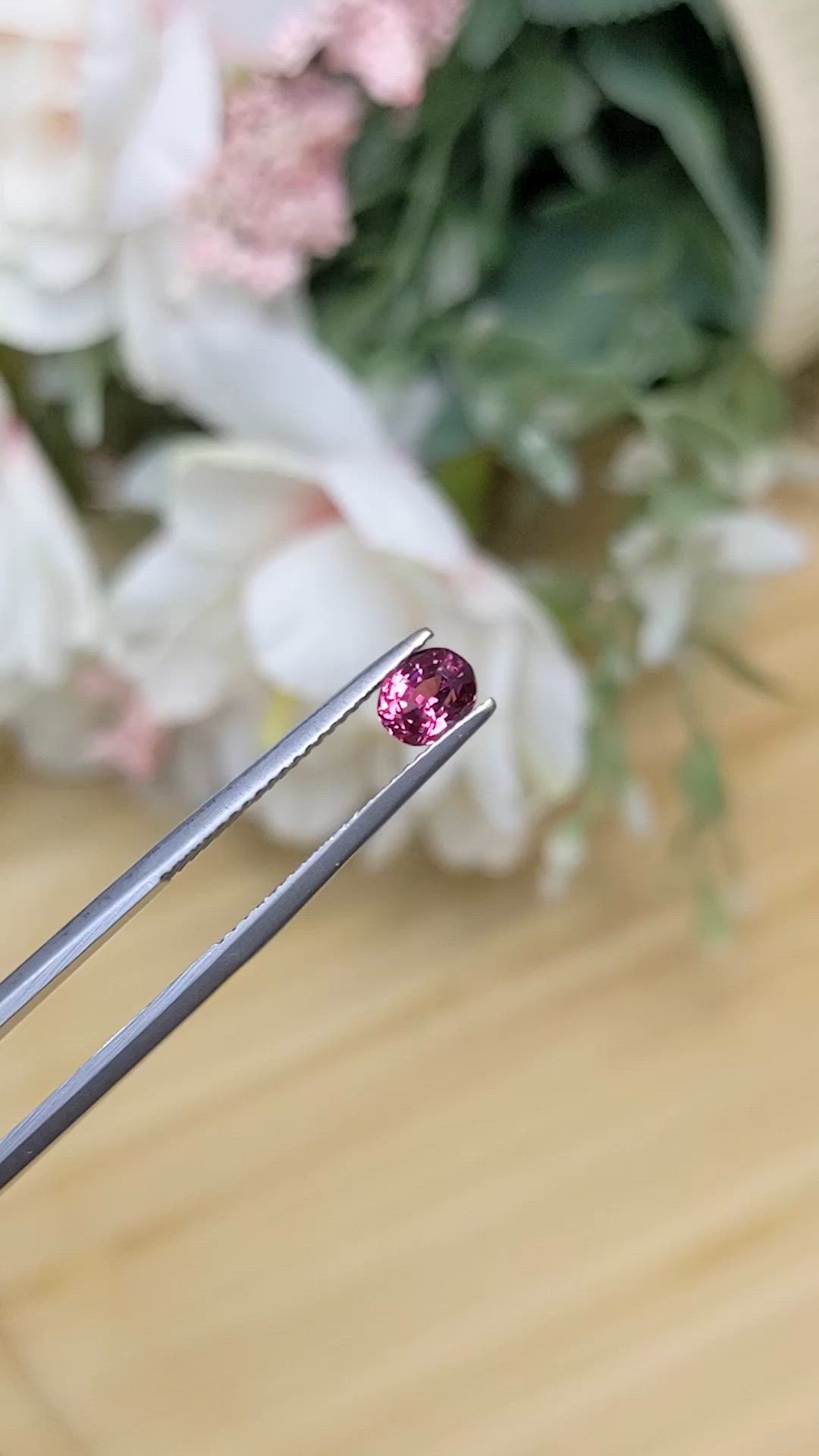 0.71 Ct. Purplish Pink Rhodolite Garnet from Ceylon (Sri Lanka) Size Video