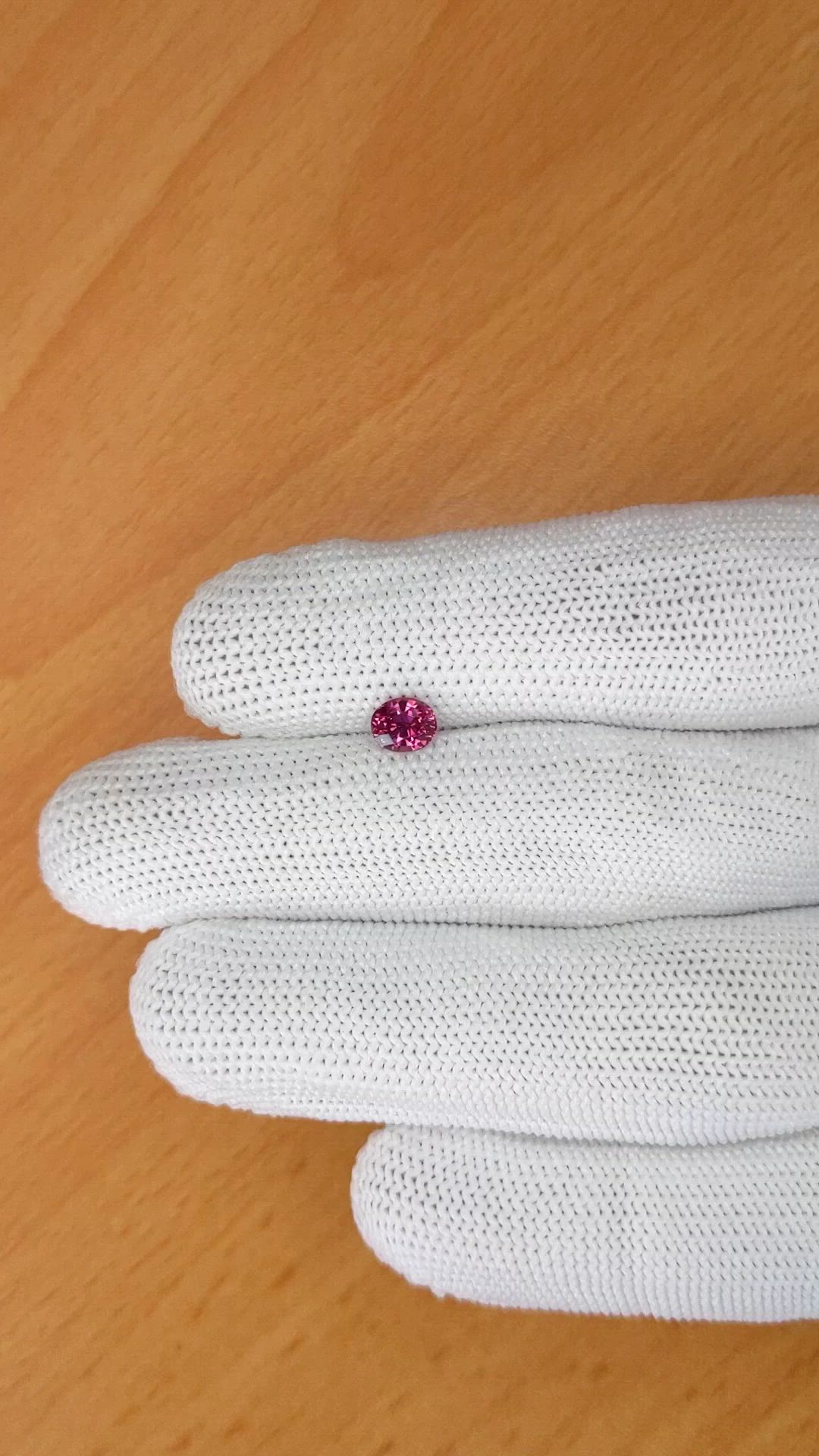 0.71 Ct. Purplish Pink Rhodolite Garnet from Ceylon (Sri Lanka) Size Video