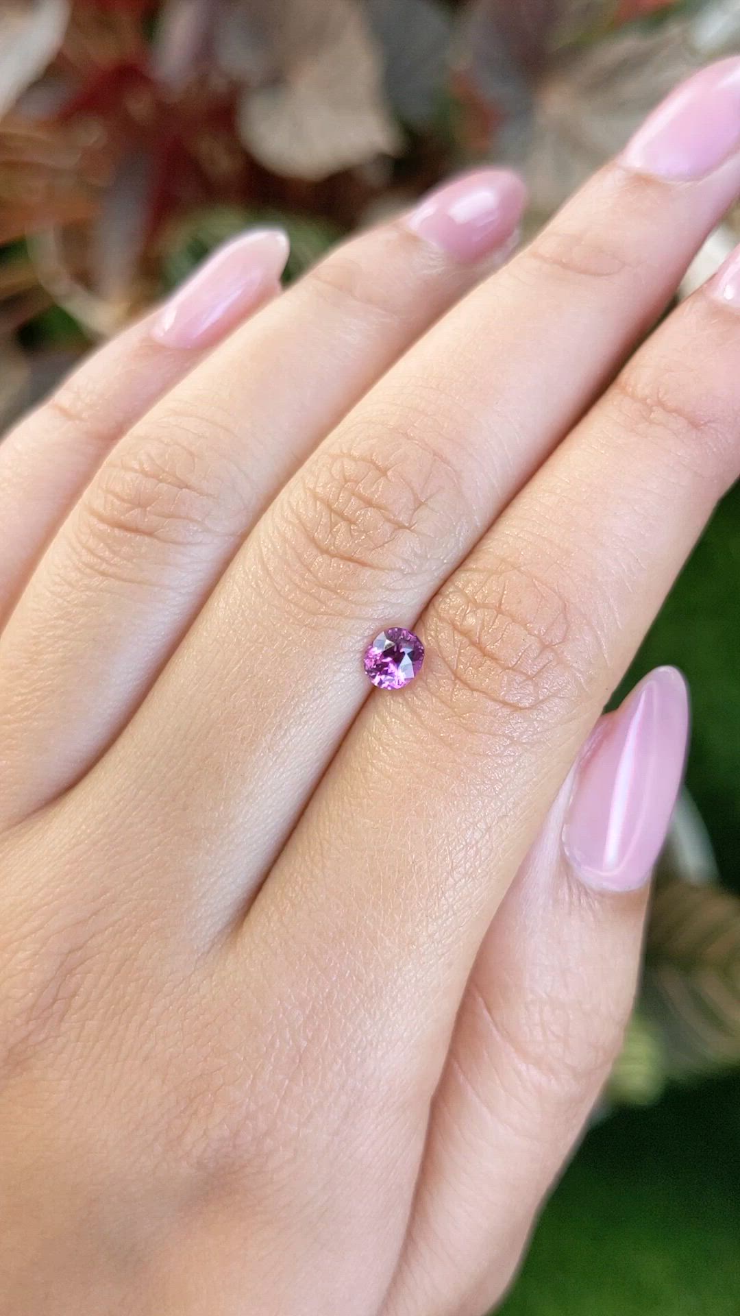 0.61 Ct. Pinkish Purple Rhodolite Garnet from Ceylon (Sri Lanka) Size Video