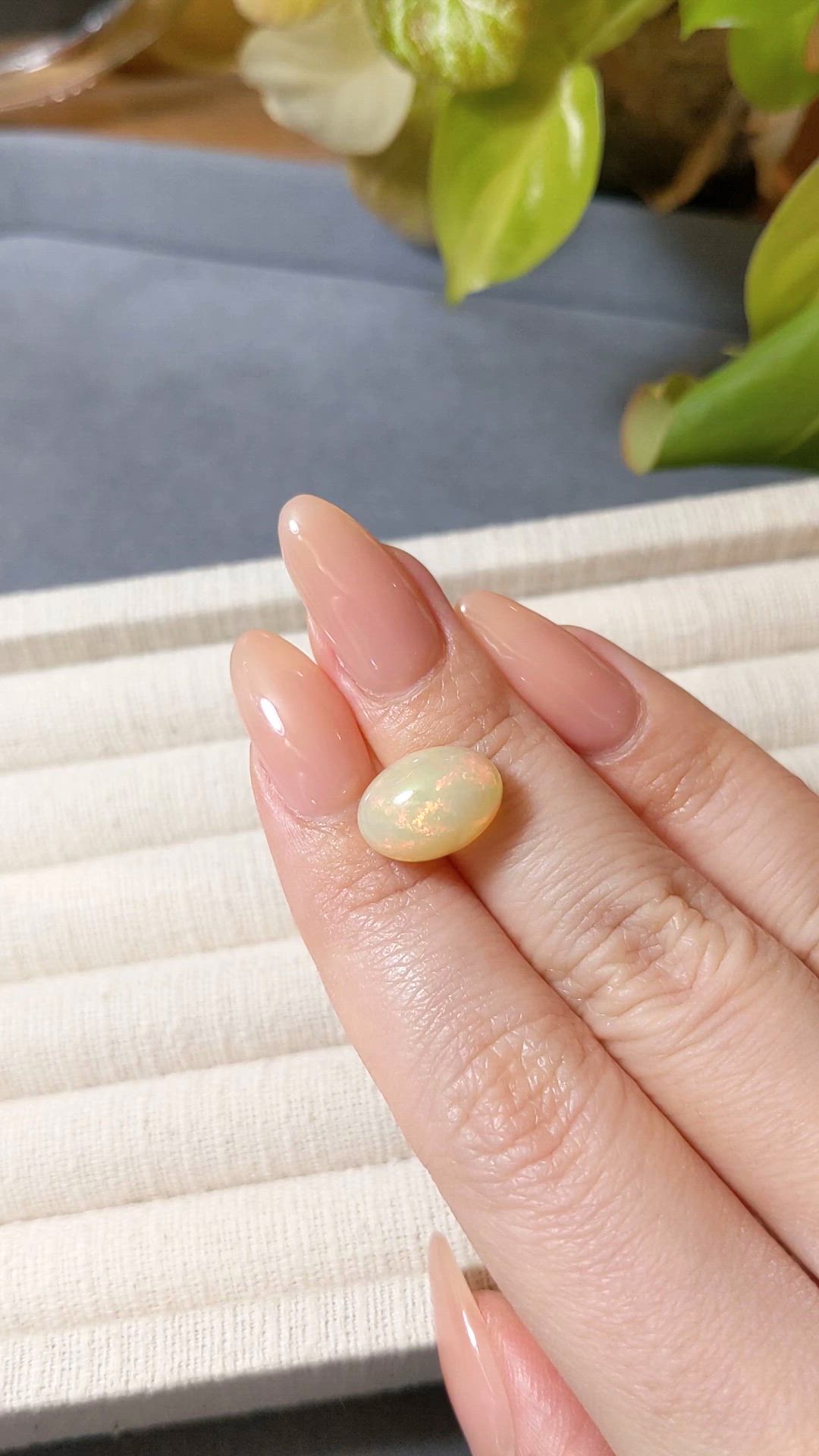 5.84 Ct. Multi Color Cabochon White Opal from Ethiopia Size Video