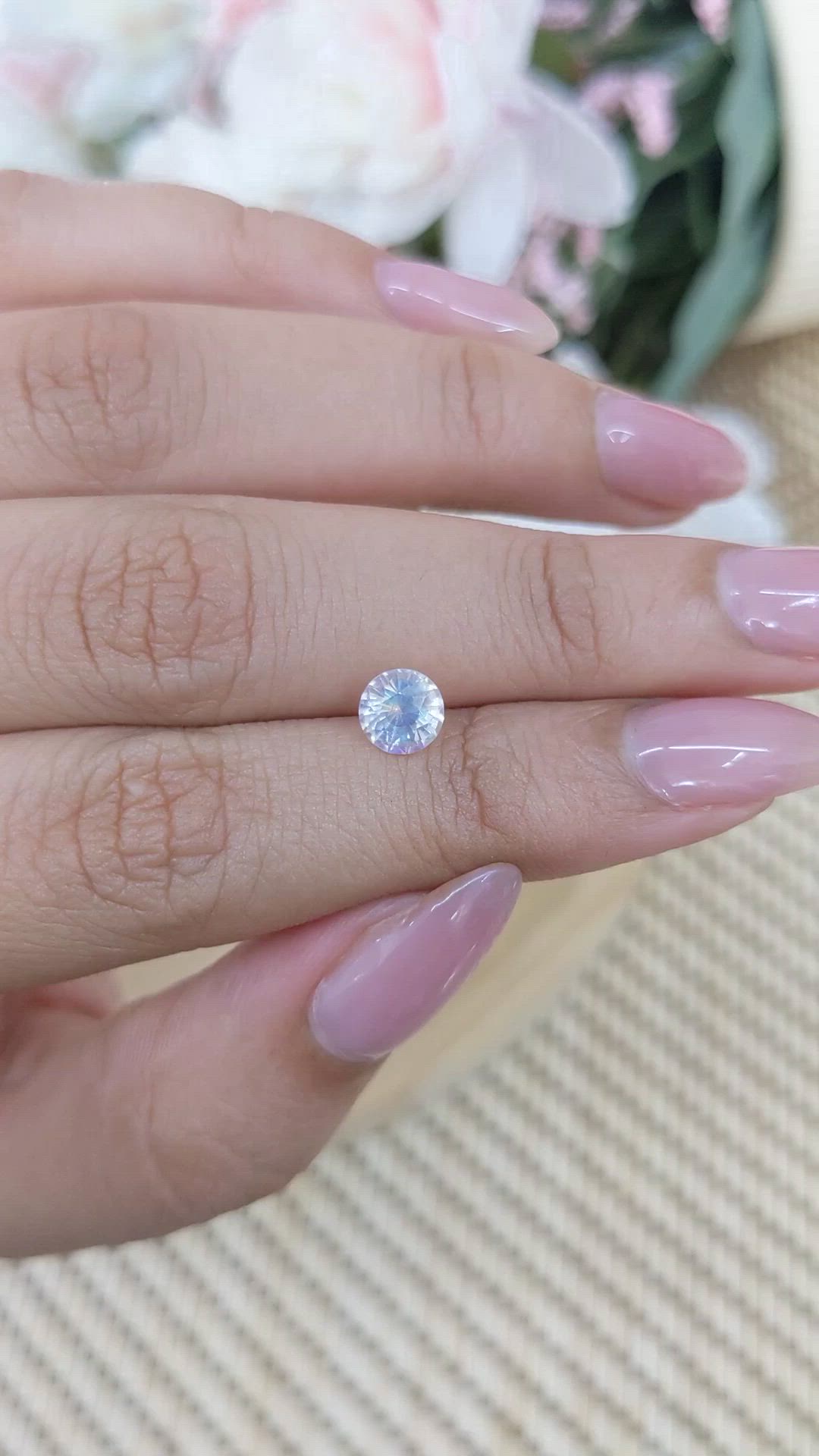 0.77 Ct. Rainbow Moonstone from Ceylon (Sri Lanka) Size Video