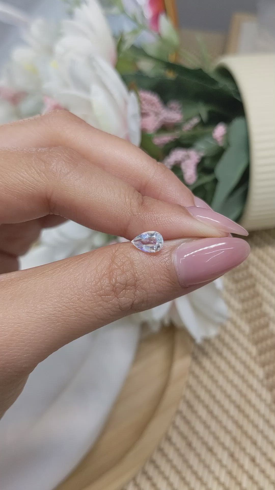 0.72 Ct. Rainbow Moonstone from Ceylon (Sri Lanka) Size Video
