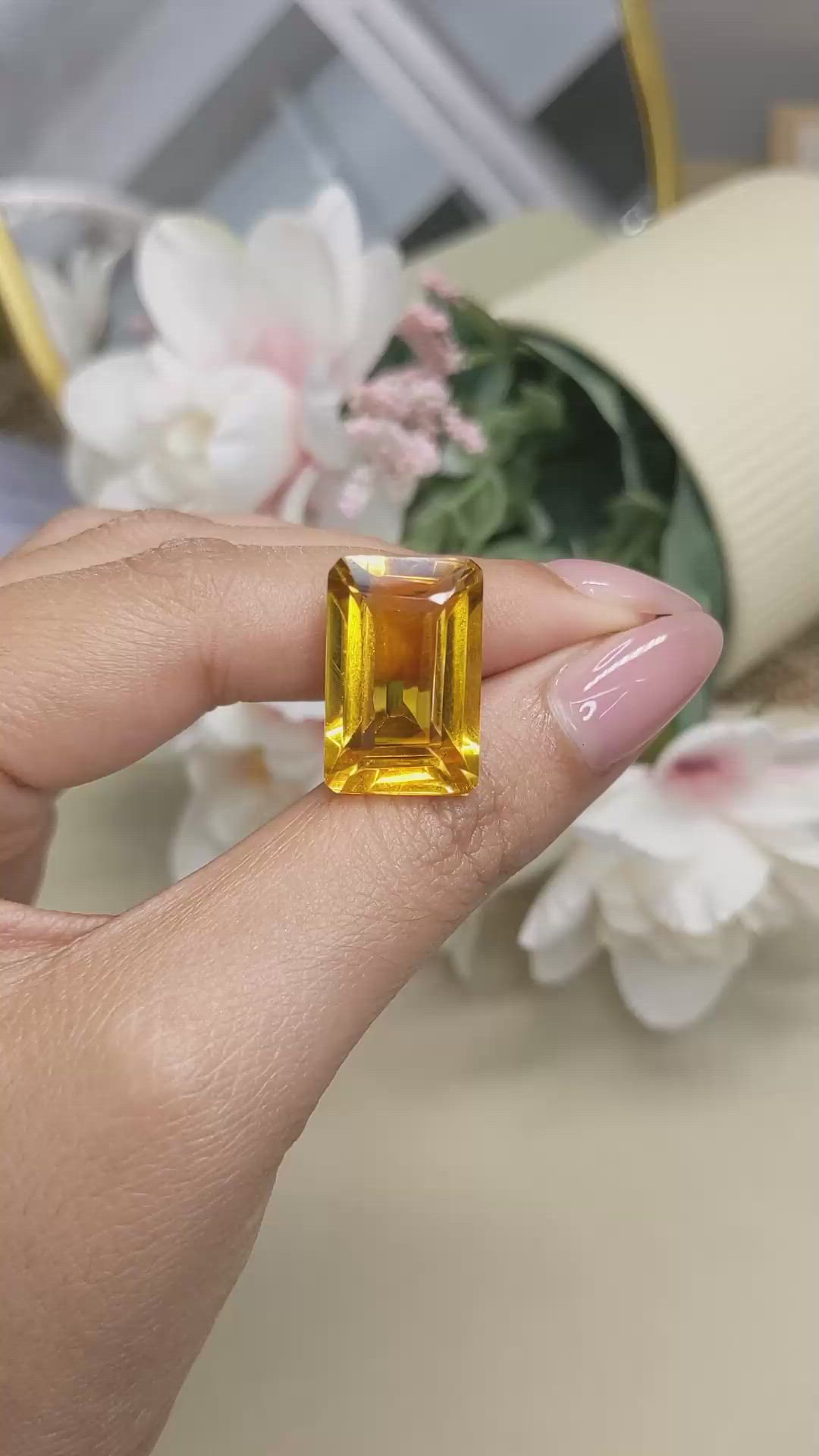 21.48 Ct. Yellowish Orange Citrine from Ceylon (Sri Lanka) Size Video