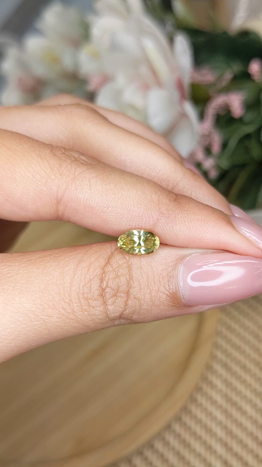 1.56 Ct. Greenish Yellow Chrysoberyl from Ceylon (Sri Lanka) Size Video