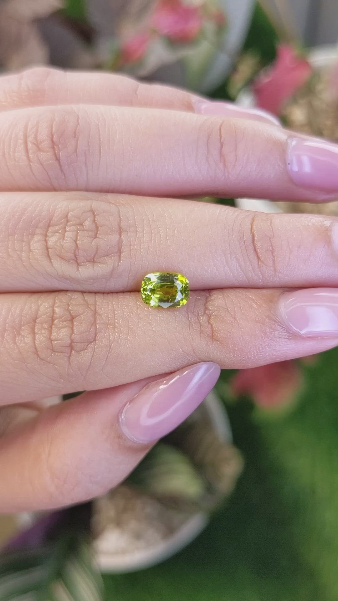 1.48 Ct. Yellowish Green Chrysoberyl from Ceylon (Sri Lanka) Size Video