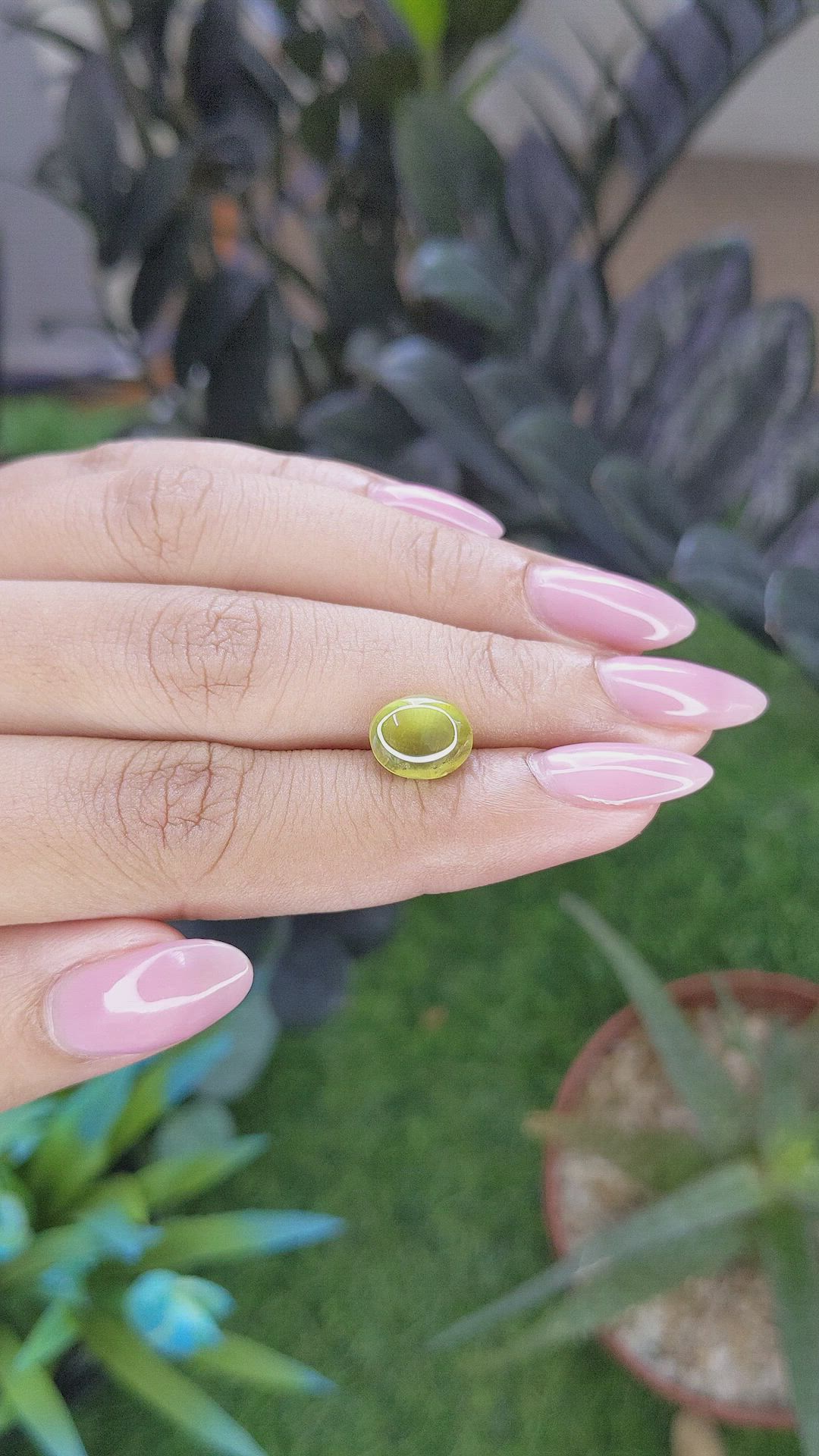 4.24 Ct. Yellowish Green Cabochon Chrysoberyl from Ceylon (Sri Lanka) Size Video