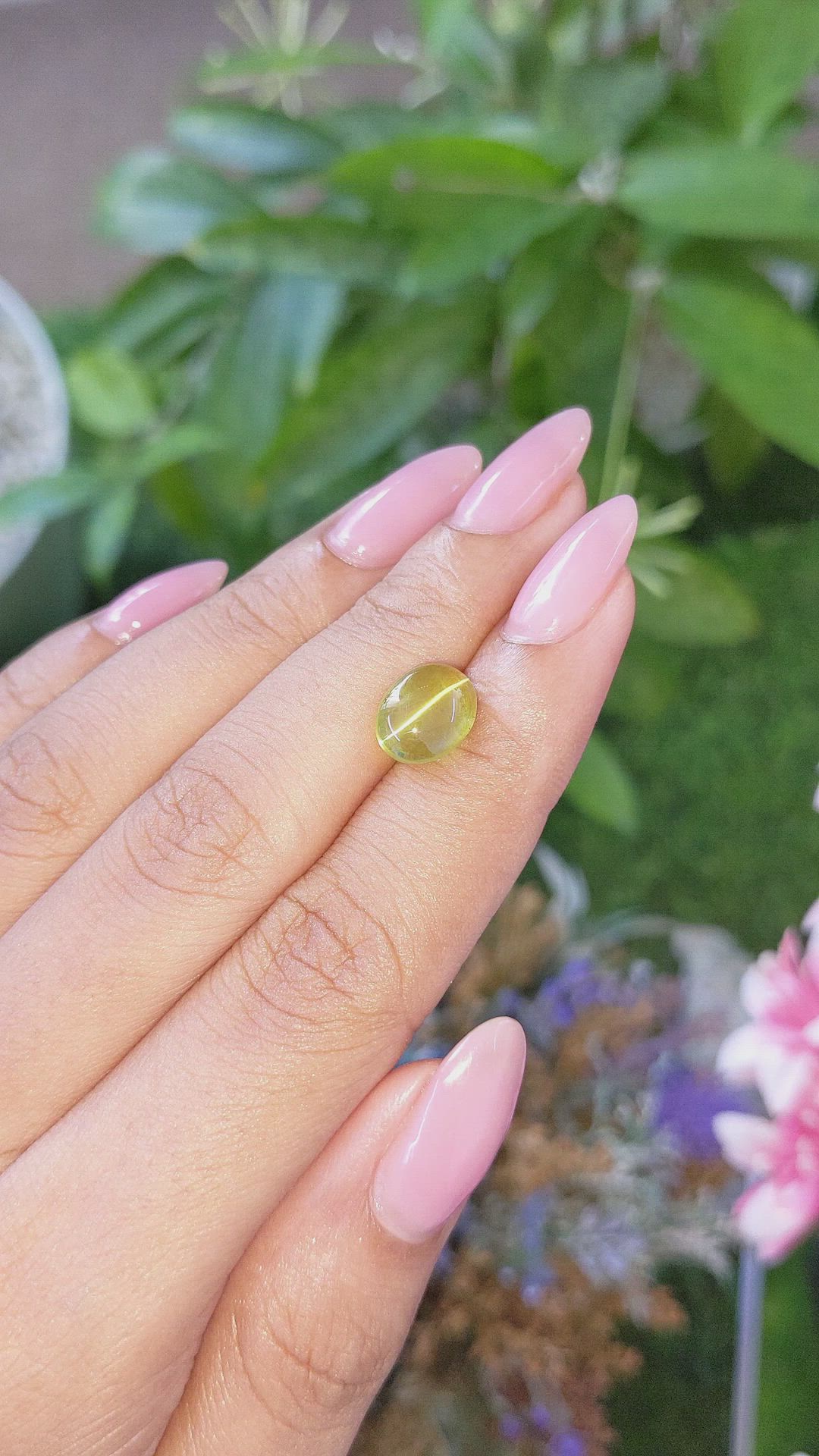 4.24 Ct. Yellowish Green Cabochon Chrysoberyl from Ceylon (Sri Lanka) Size Video