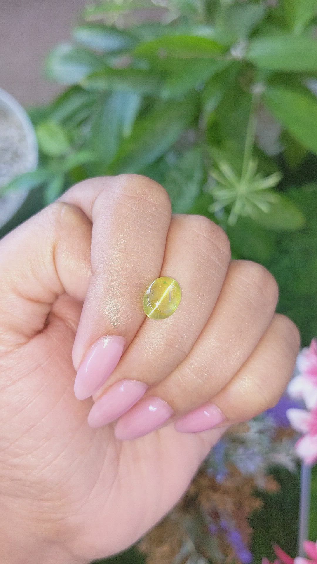 4.24 Ct. Yellowish Green Cabochon Chrysoberyl from Ceylon (Sri Lanka) Size Video
