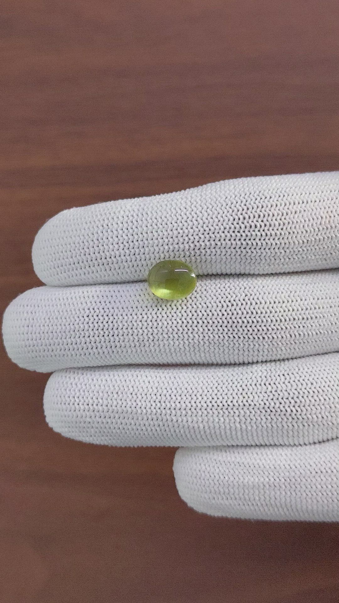 4.24 Ct. Yellowish Green Cabochon Chrysoberyl from Ceylon (Sri Lanka) Size Video