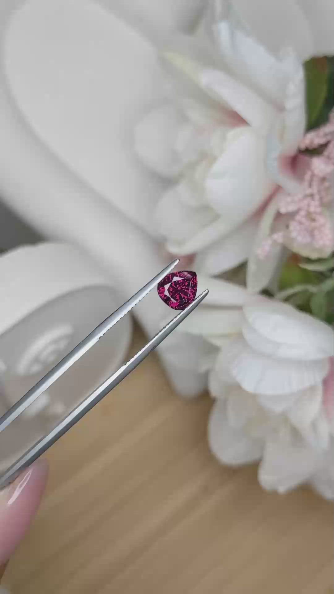 1.45 Ct. Purplish Red Rhodolite Garnet from Ceylon (Sri Lanka) Size Video