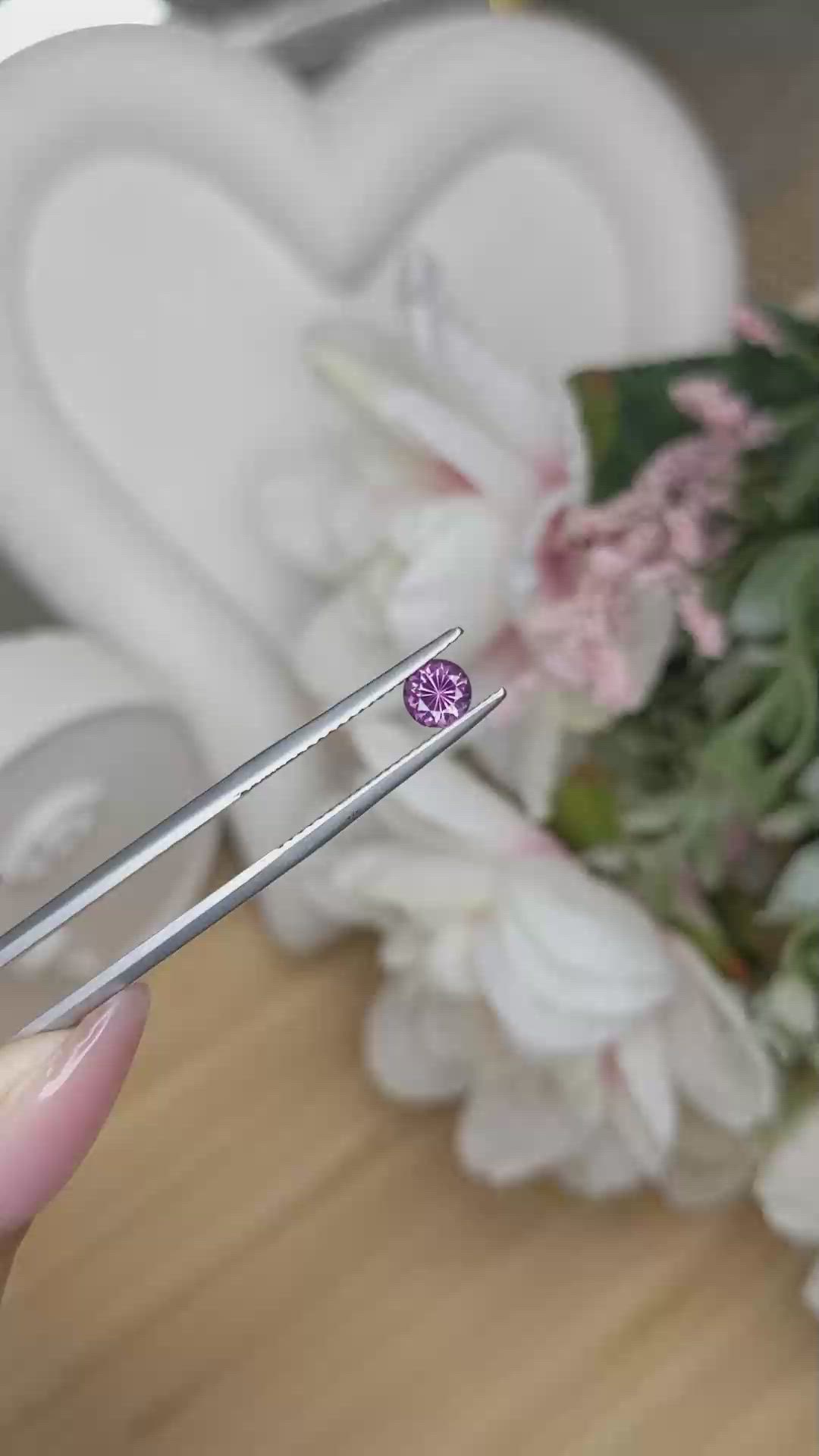 0.49 Ct. Pinkish Purple Rhodolite Garnet from Ceylon (Sri Lanka) Size Video