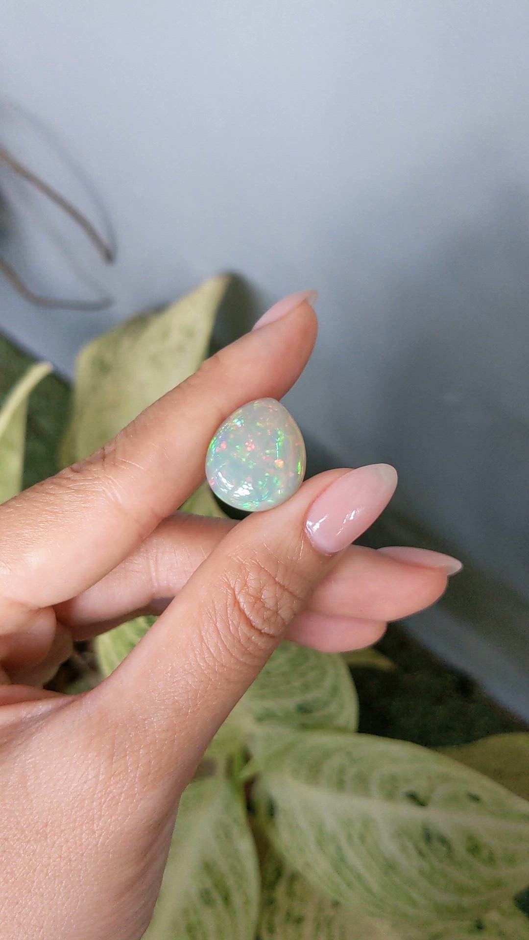 8.73 Ct. Multi Color Cabochon White Opal from Ethiopia Size Video