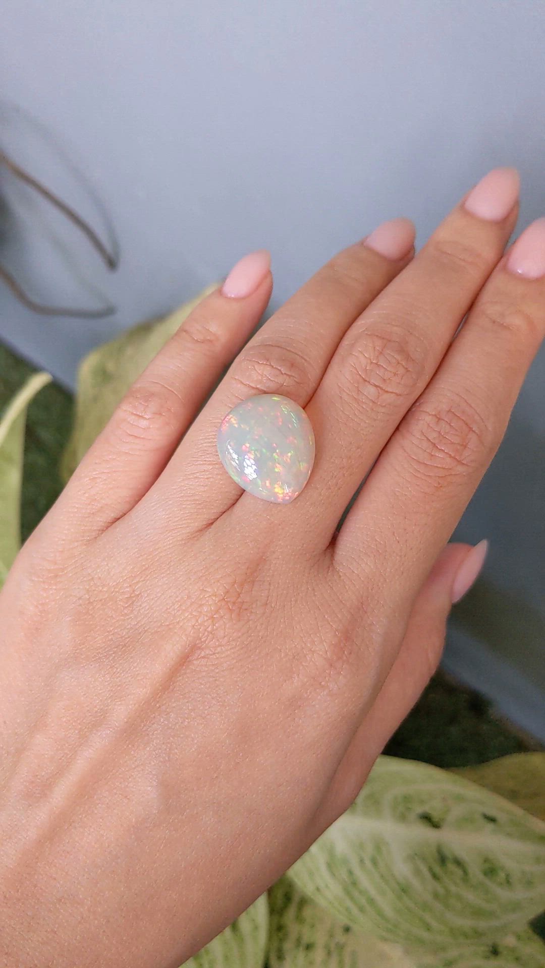 8.73 Ct. Multi Color Cabochon White Opal from Ethiopia Size Video