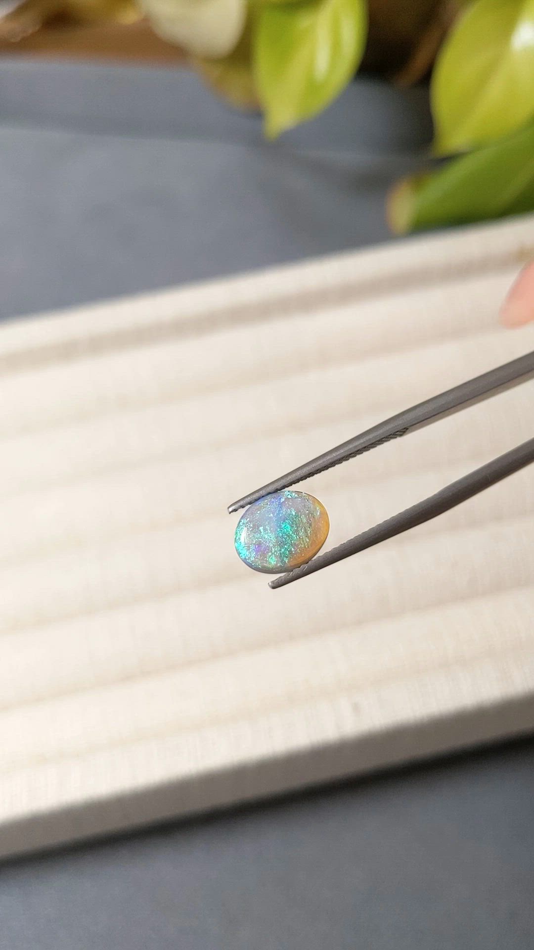1.22 Ct. Multi Color Cabochon Black Opal from Ethiopia Size Video