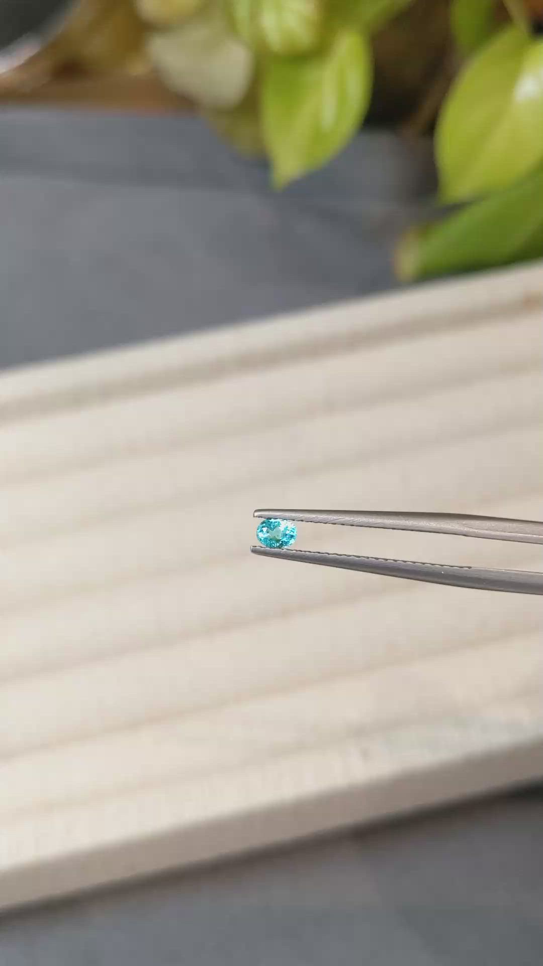 0.17 Ct. Greenish Blue Paraiba Tourmaline from Brazil Size Video