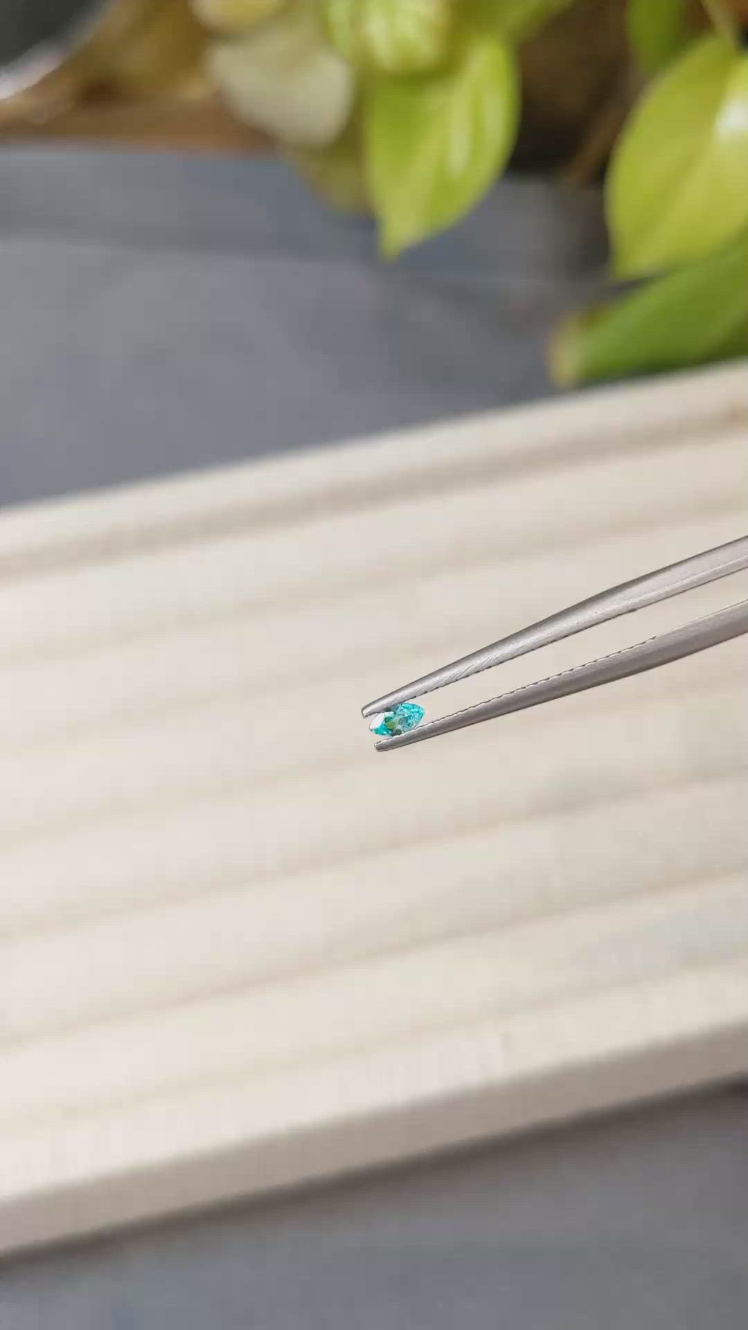 0.09 Ct. Blue Paraiba Tourmaline from Brazil Size Video