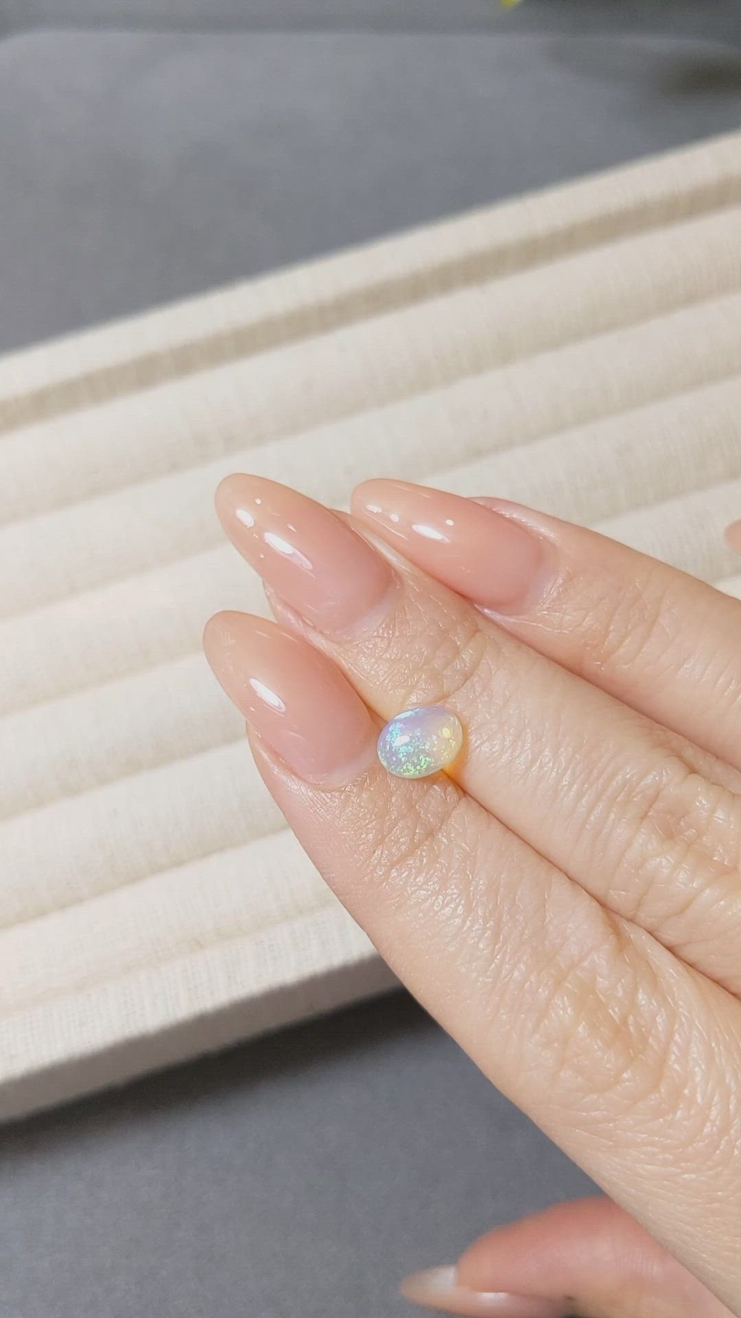 0.77 Ct. Multi Color Cabochon White Opal (Light Opal) from Ethiopia Size Video