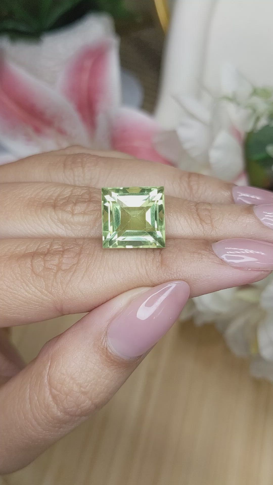 11.19 Ct. Yellowish Green Prasiolite from Brazil Size Video