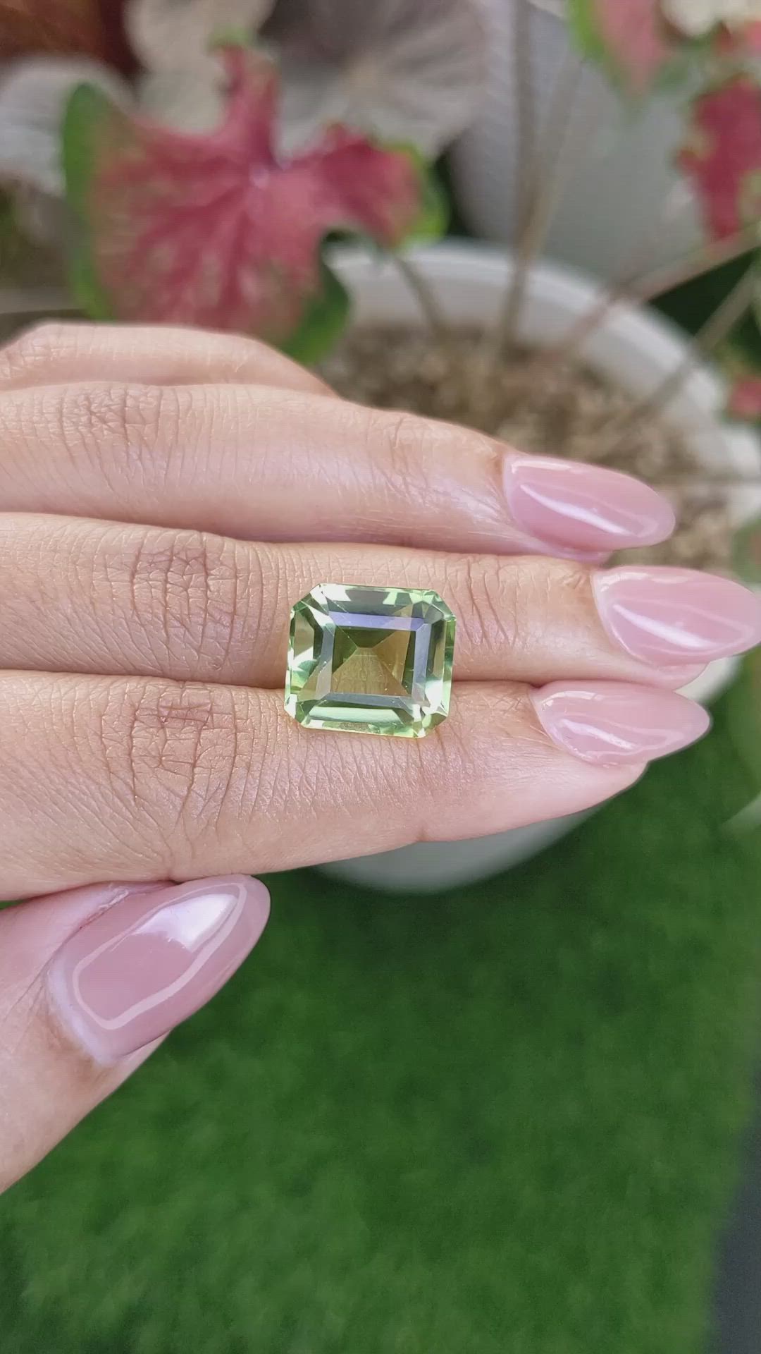10.59 Ct. Yellowish Green Prasiolite from Brazil Size Video