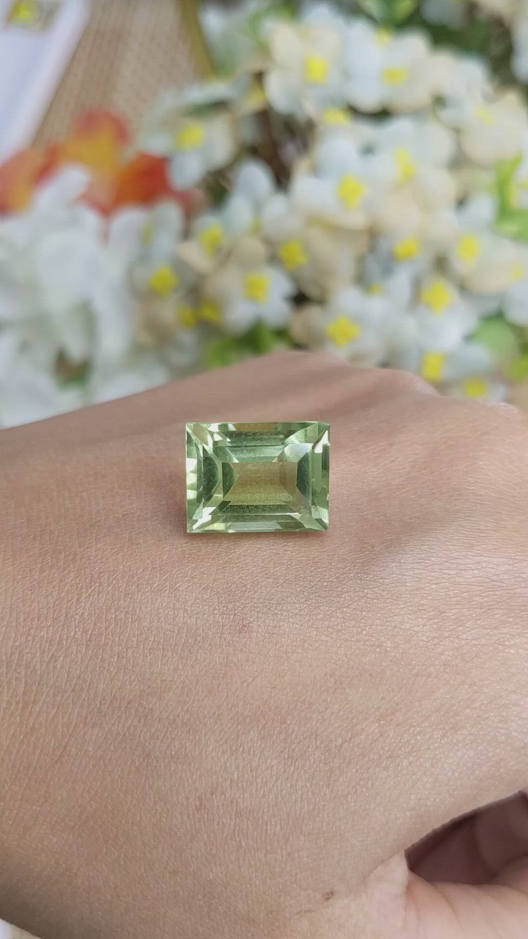12.77 Ct. Yellowish Green Prasiolite from Brazil Size Video