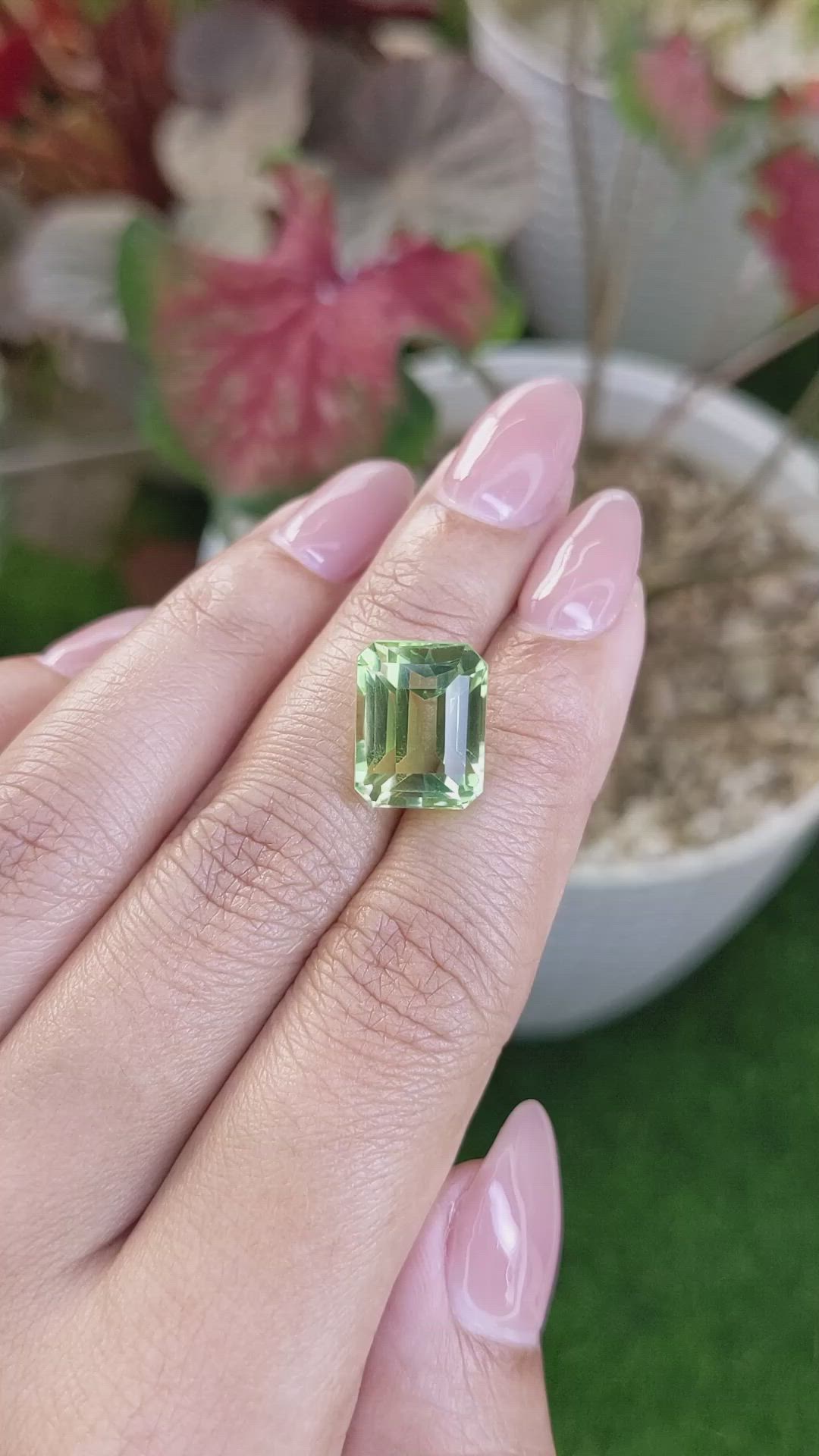 9.81 Ct. Yellowish Green Prasiolite from Brazil Size Video