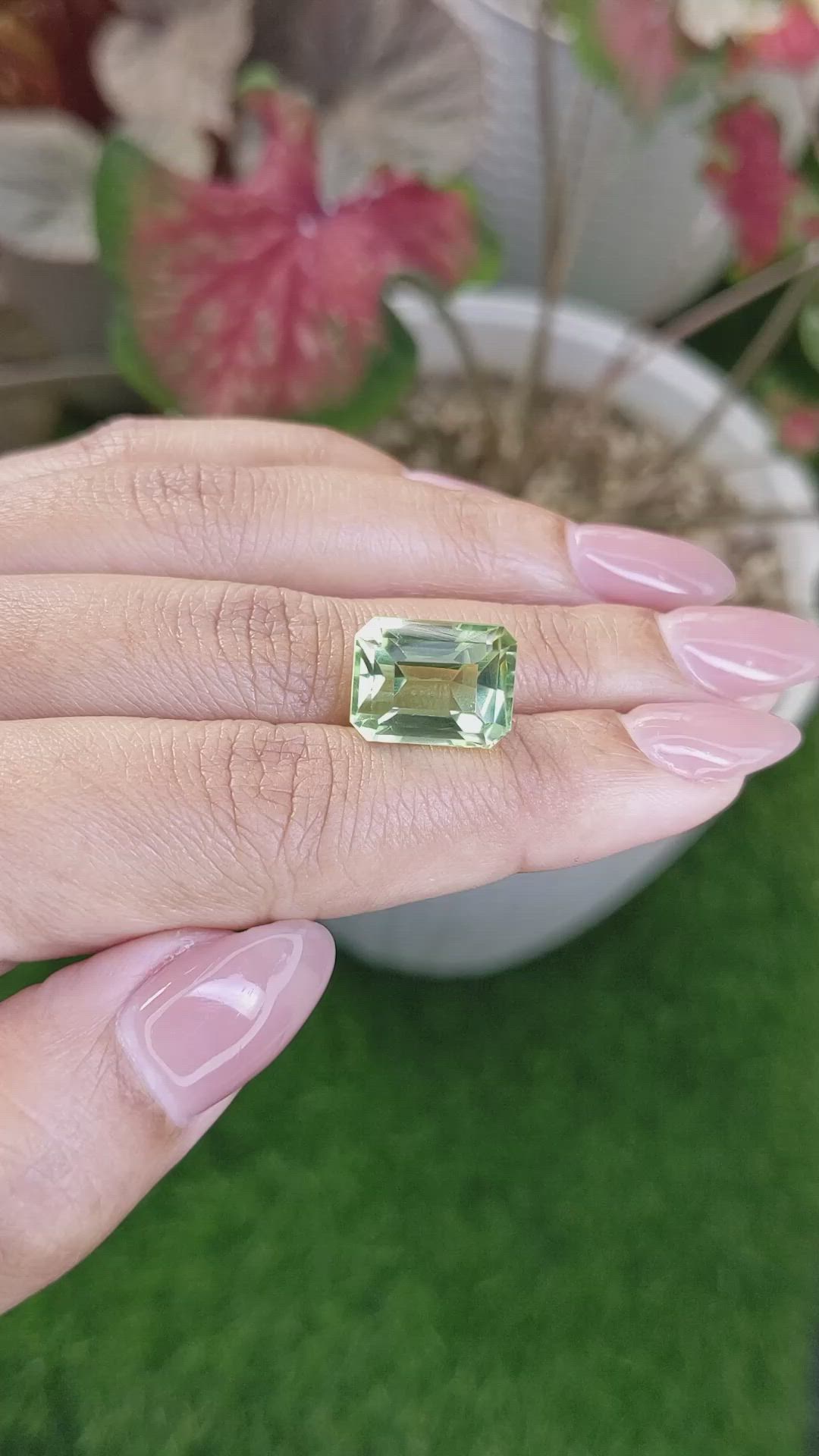 9.81 Ct. Yellowish Green Prasiolite from Brazil Size Video