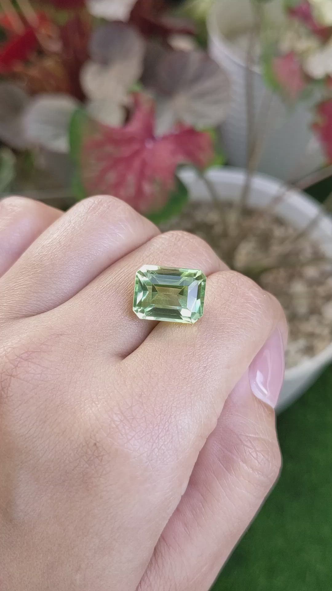 9.81 Ct. Yellowish Green Prasiolite from Brazil Size Video