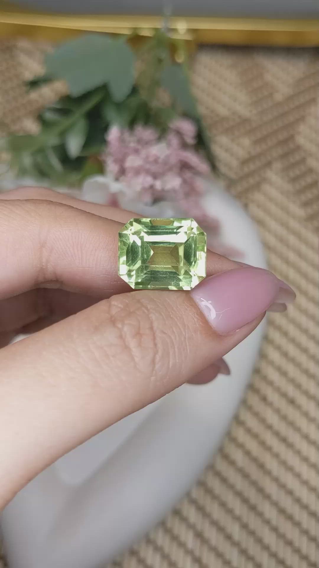 12.52 Ct. Yellowish Green Prasiolite from Brazil Size Video
