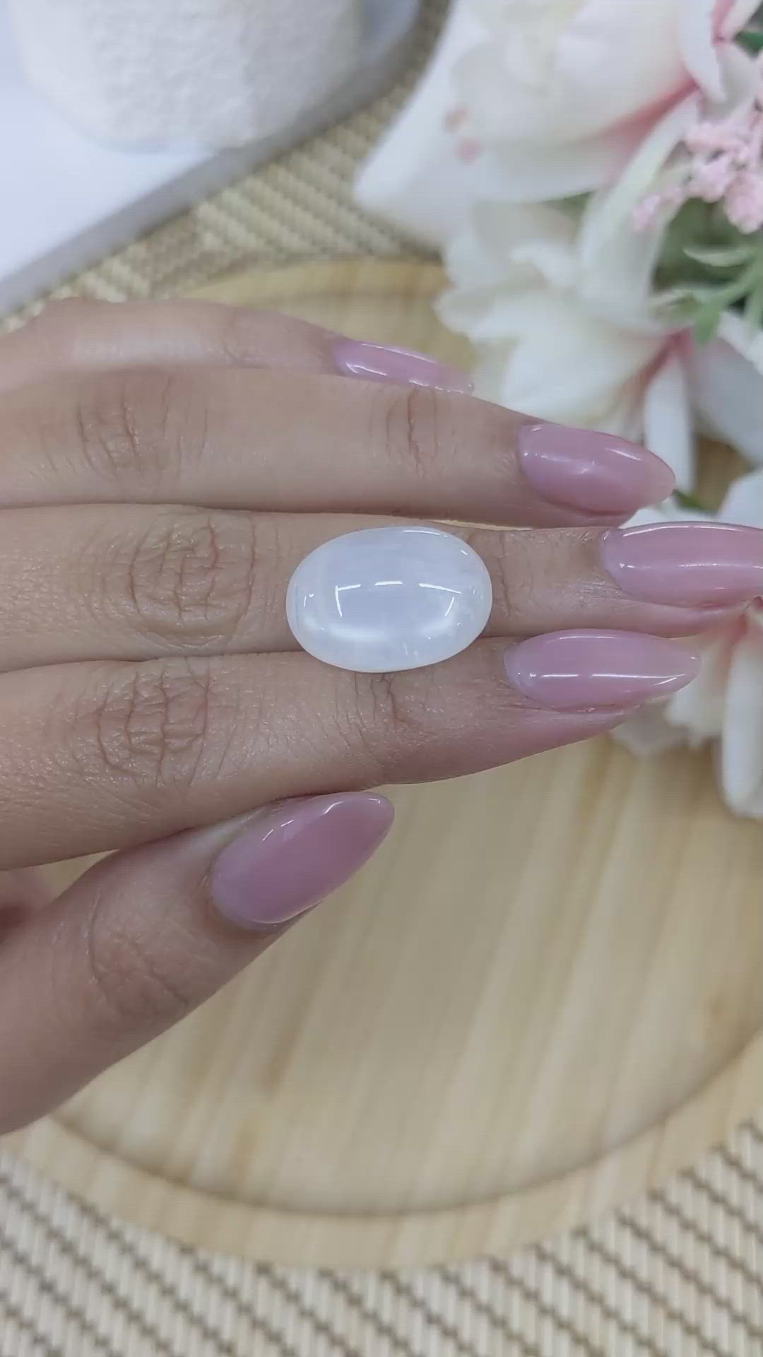 12.28 Ct. White Cabochon Moonstone from Ceylon (Sri Lanka) Size Video