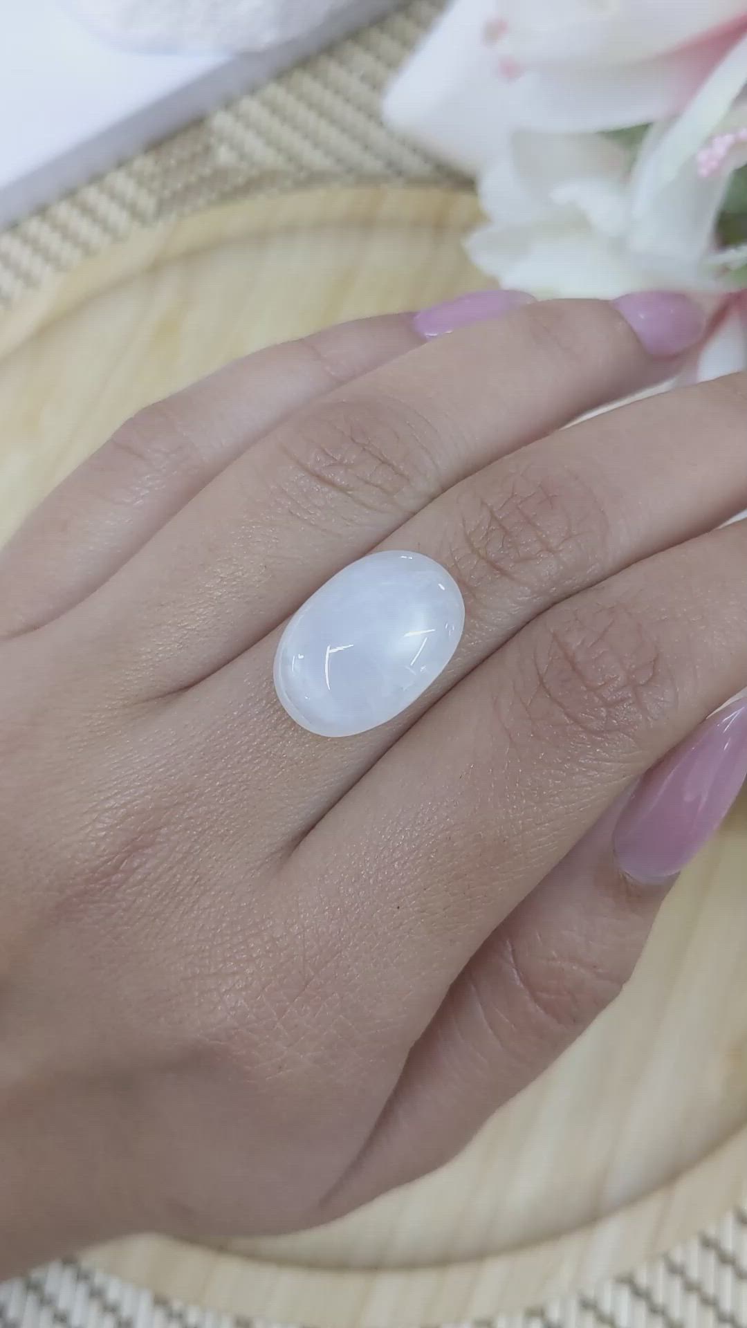 12.28 Ct. White Cabochon Moonstone from Ceylon (Sri Lanka) Size Video