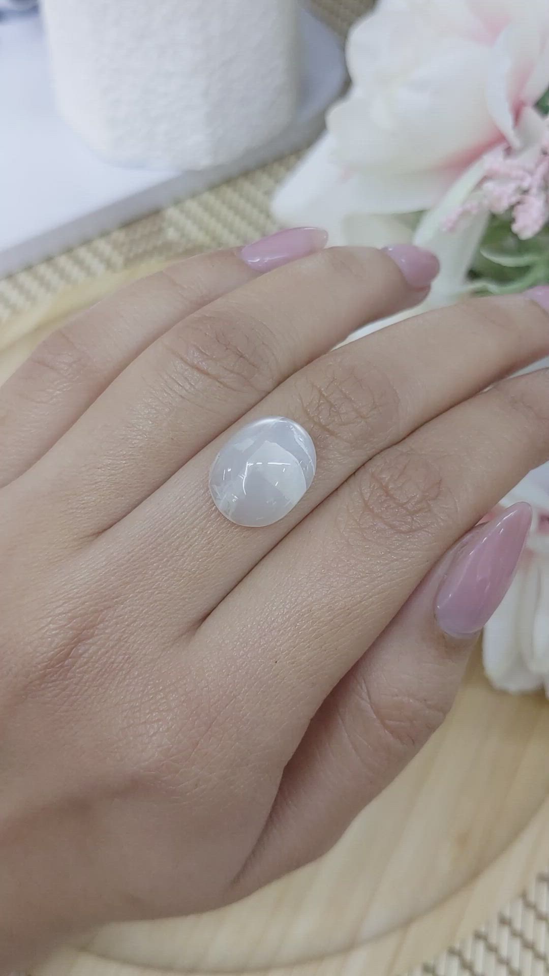8.08 Ct. White Cabochon Moonstone from Ceylon (Sri Lanka) Size Video