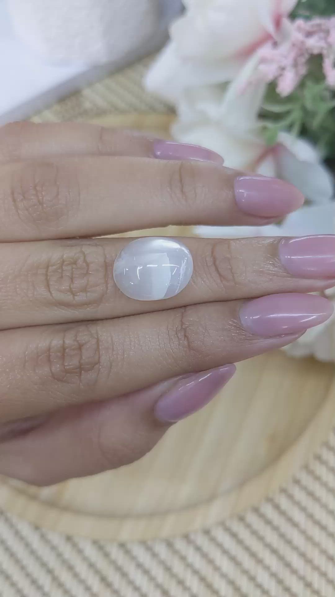 8.08 Ct. White Cabochon Moonstone from Ceylon (Sri Lanka) Size Video