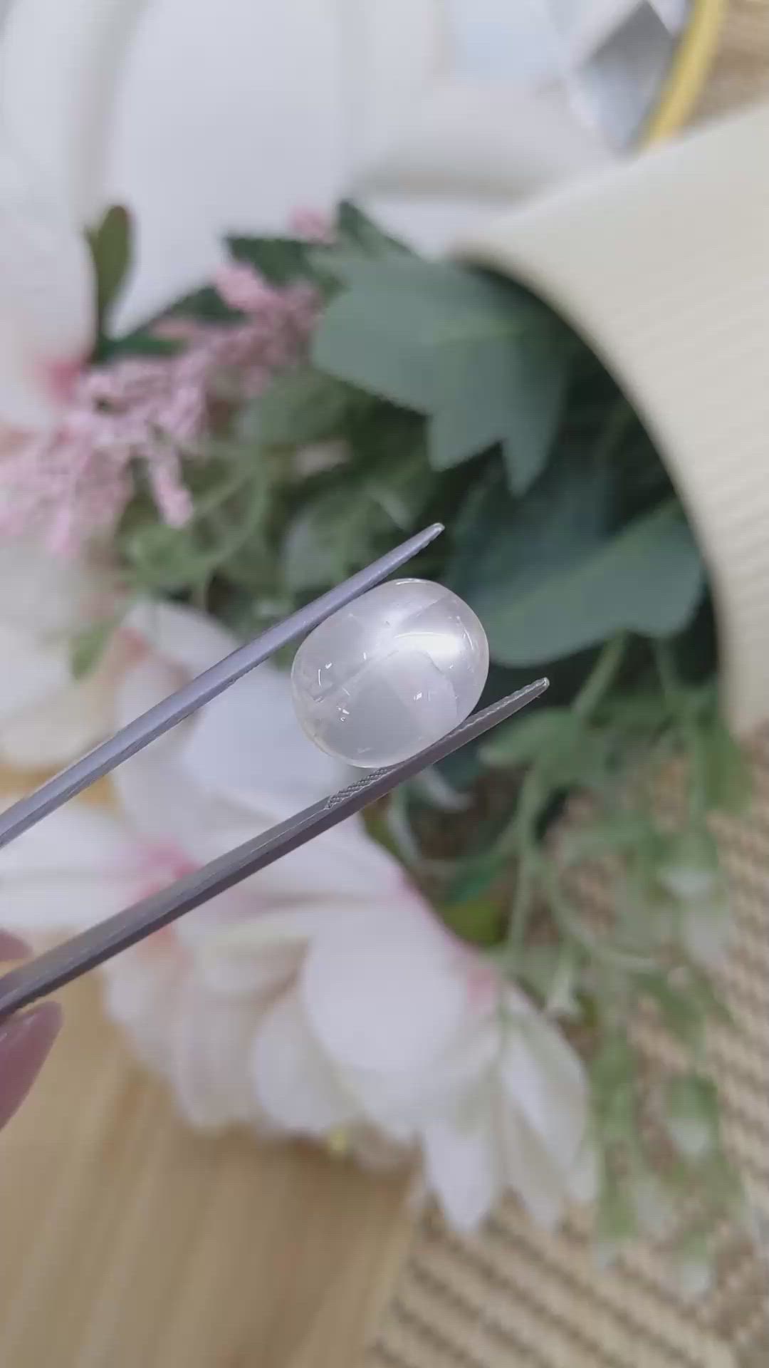 8.08 Ct. White Cabochon Moonstone from Ceylon (Sri Lanka) Size Video