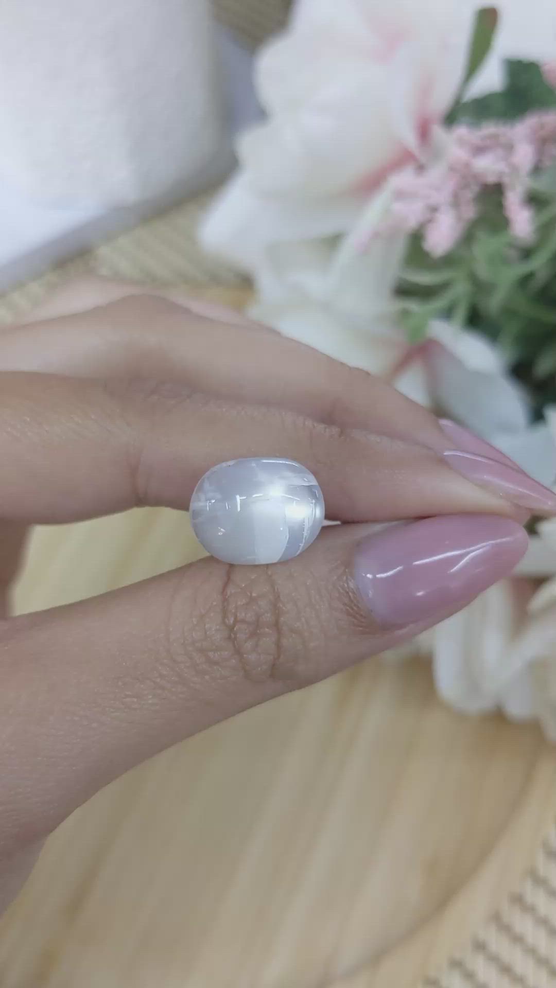 8.08 Ct. White Cabochon Moonstone from Ceylon (Sri Lanka) Size Video