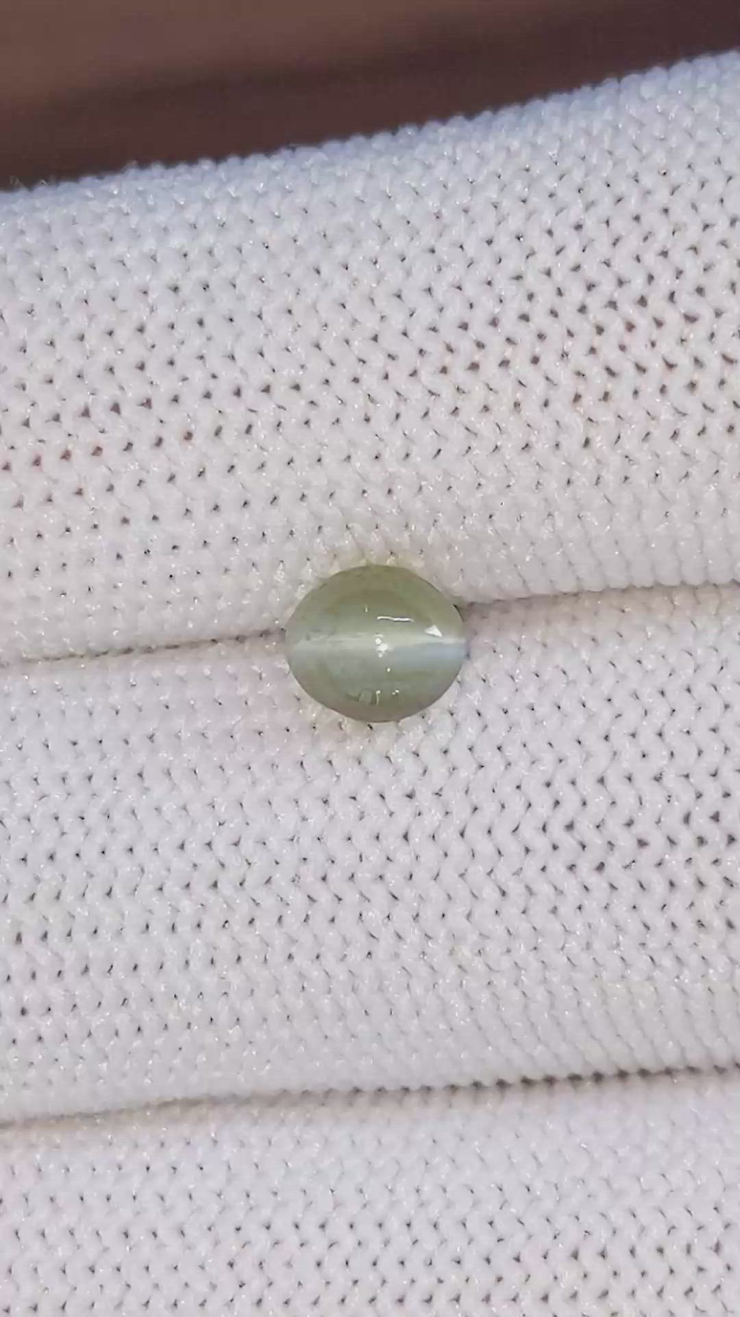 1.36 Ct. Green Cabochon Chrysoberyl from Ceylon (Sri Lanka) Size Video