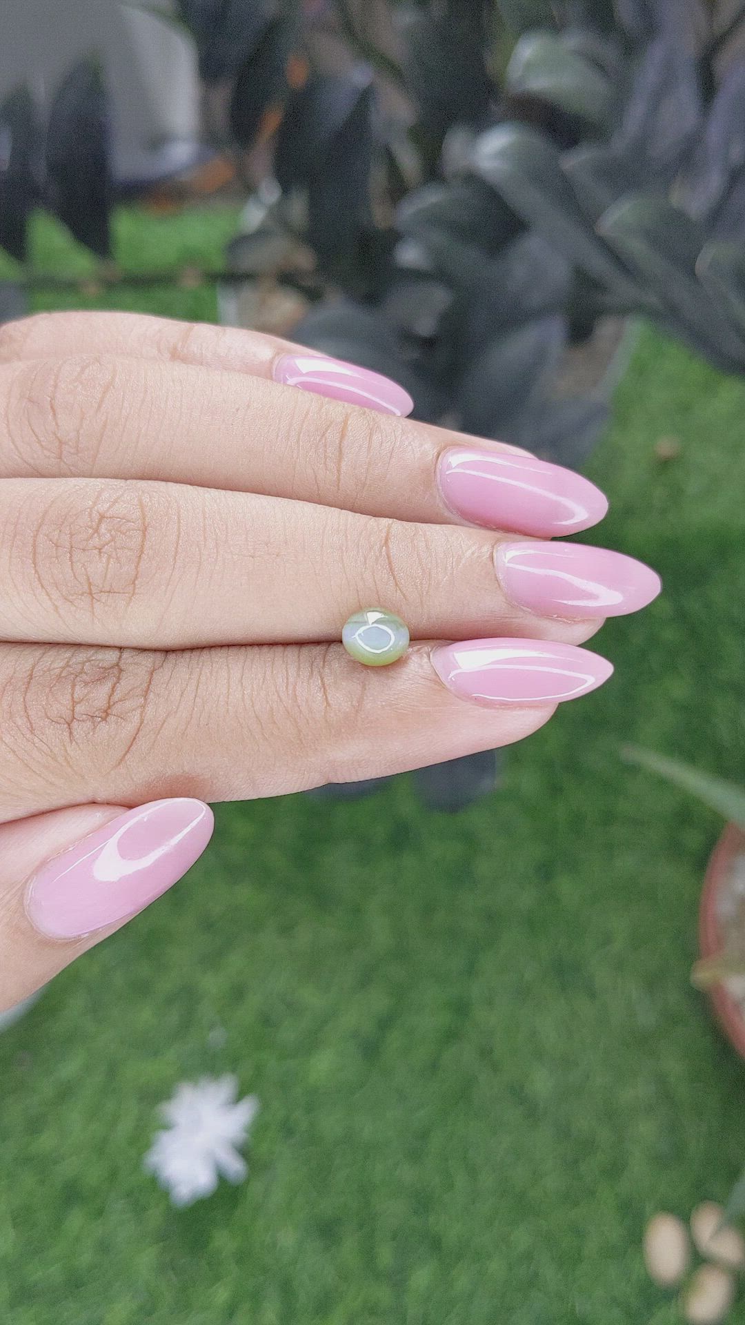 1.36 Ct. Green Cabochon Chrysoberyl from Ceylon (Sri Lanka) Size Video
