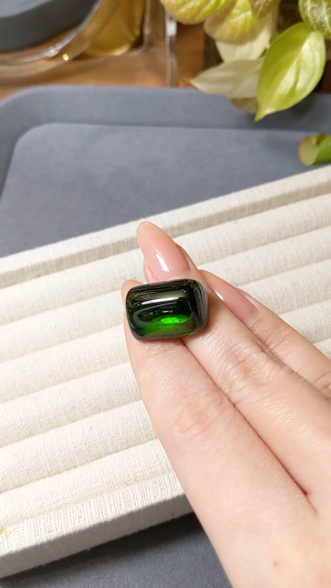 41.02 Ct. Green Cabochon Tourmaline from Brazil Size Video